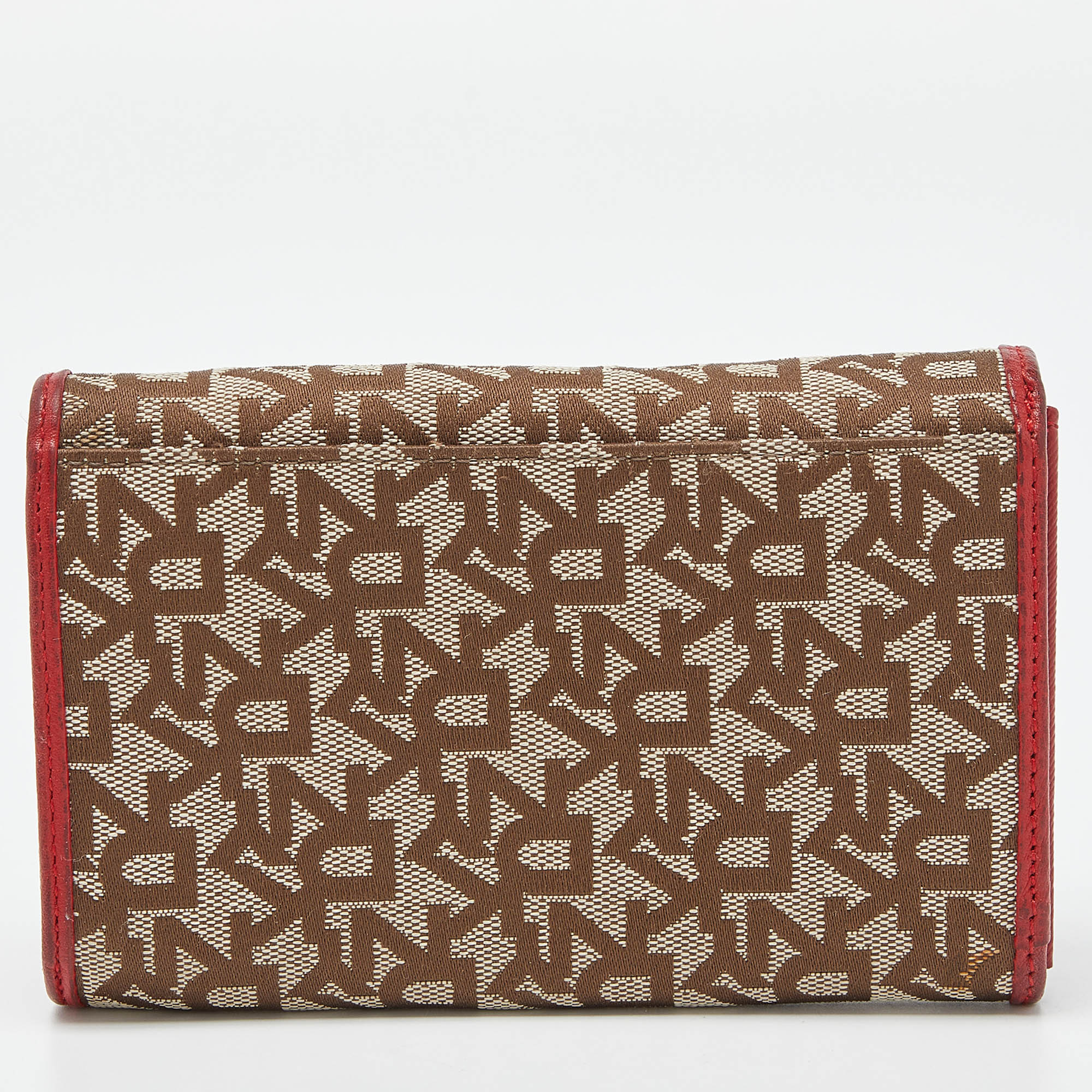 DKNY Beige/Red Signature Canvas And Leather French Wallet