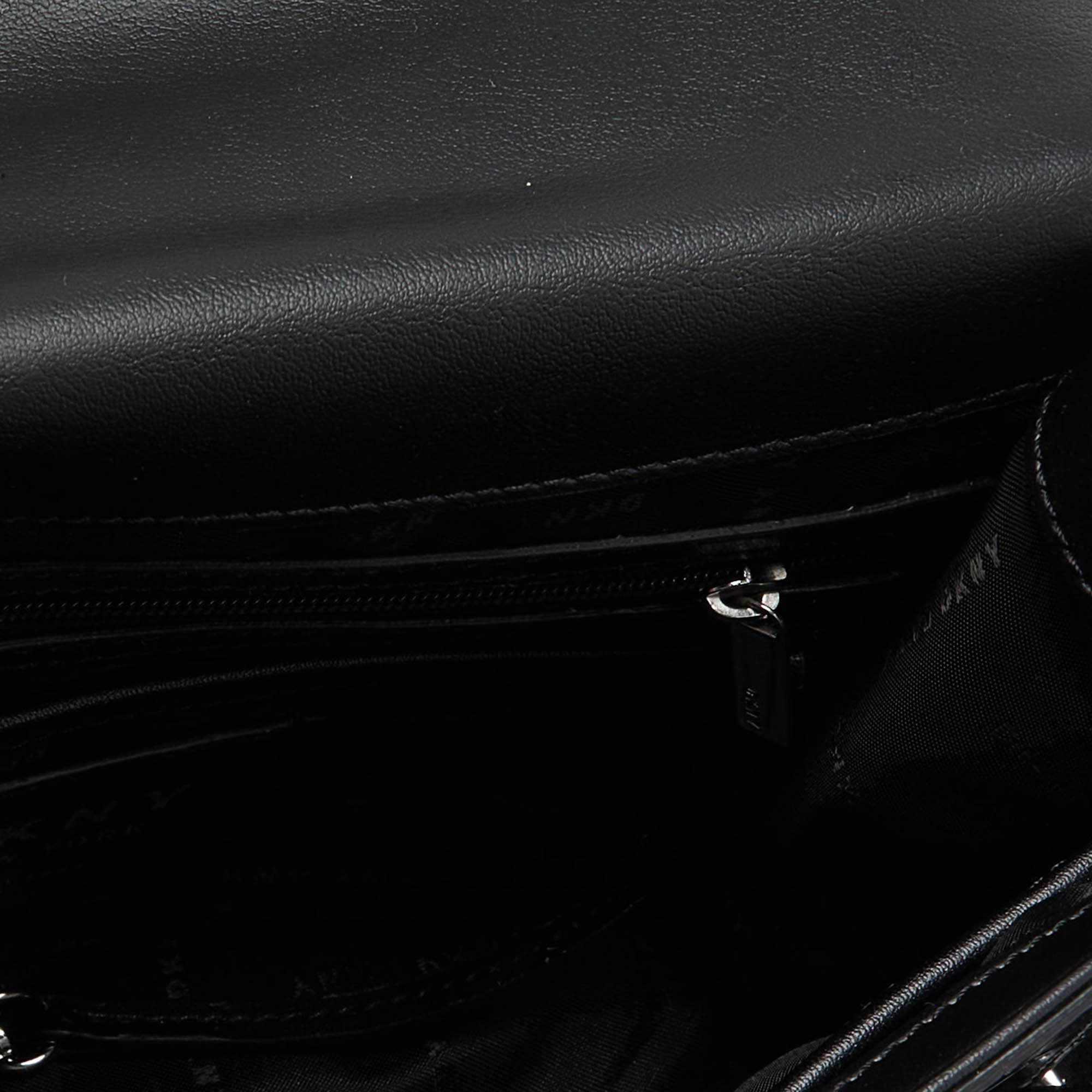 DKNY Black Croc Embossed Leather Flap Top Handle Bag
