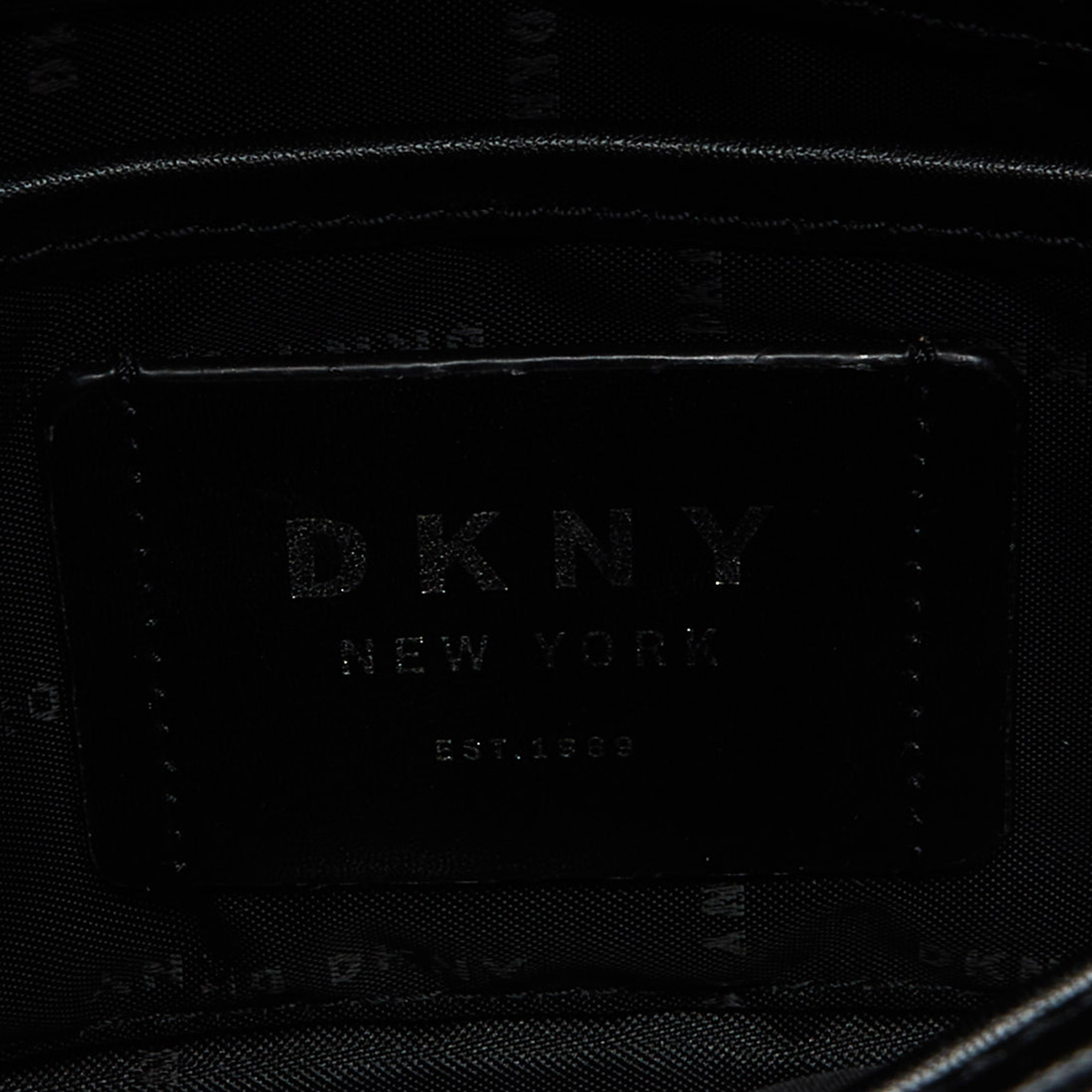 DKNY Black Croc Embossed Leather Flap Top Handle Bag