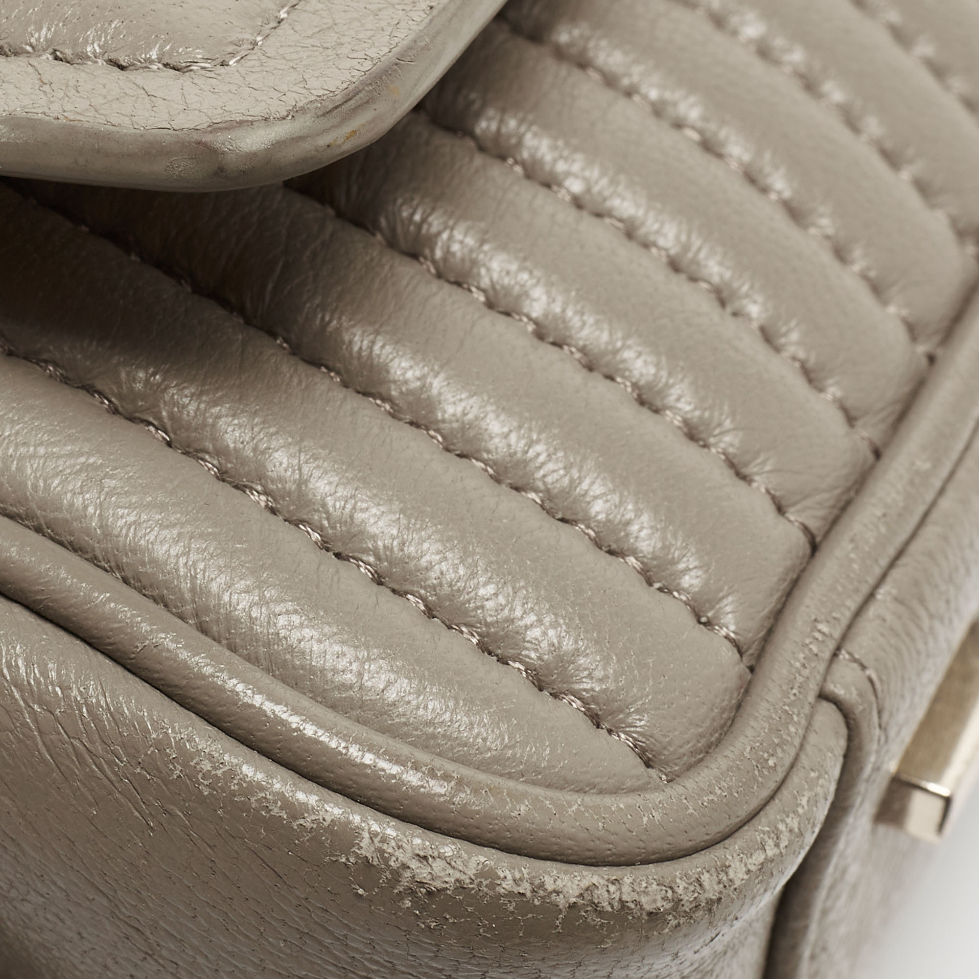 DKNY Grey Pinstripe Quilted Leather Gansevoort Top Handle Bag