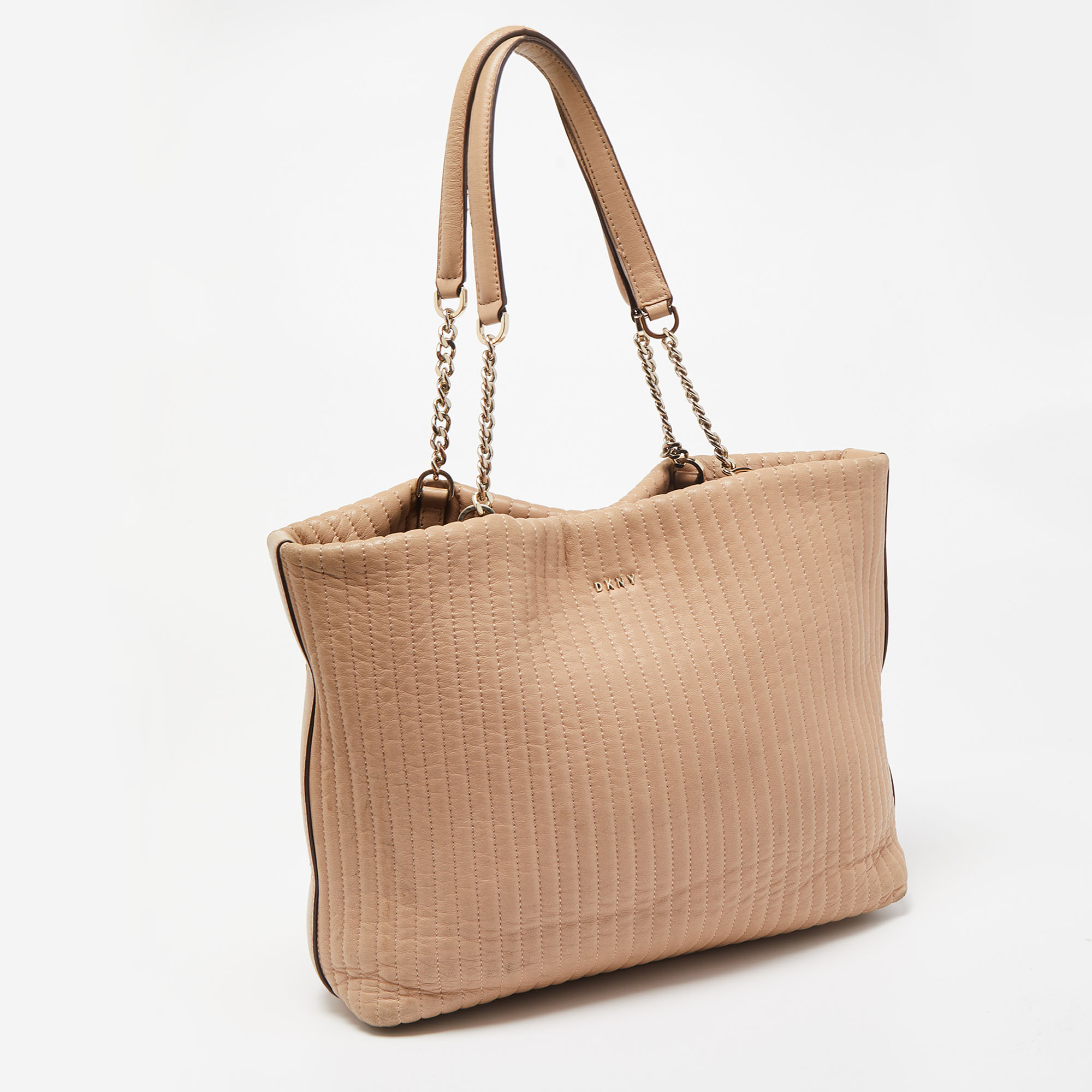 DKNY Beige Quilted Leather Chain Tote