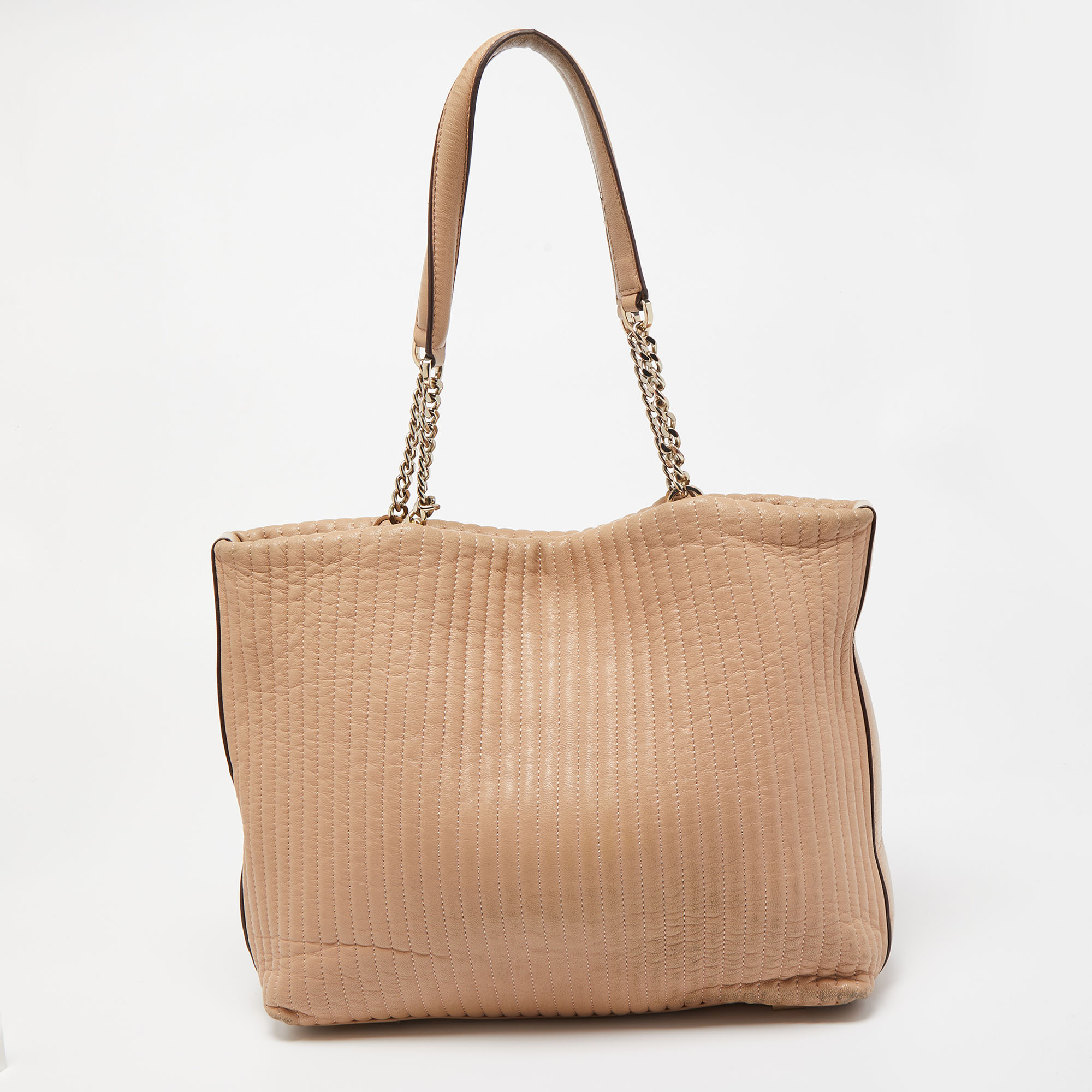 DKNY Beige Quilted Leather Chain Tote