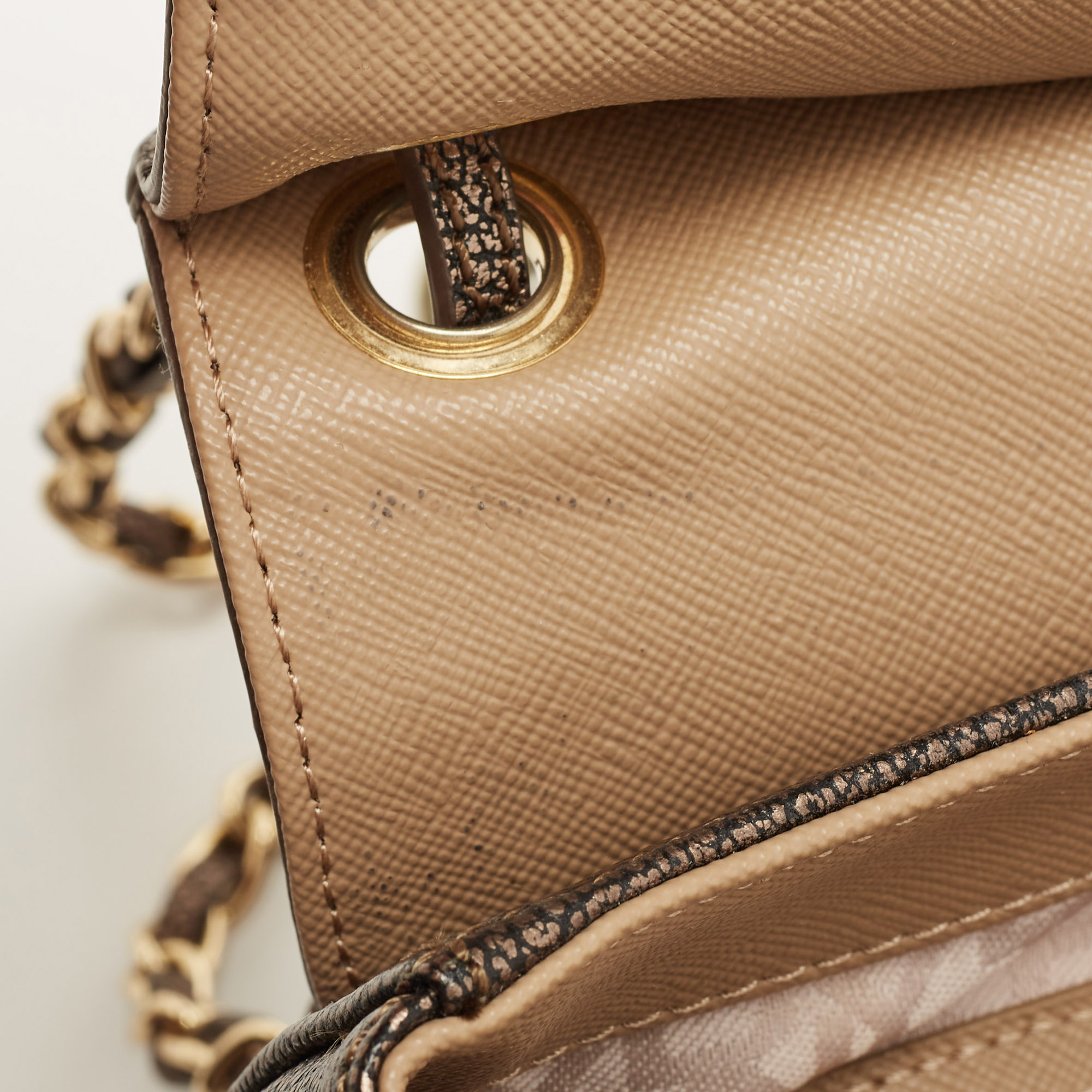DKNY Metallic Textured Leather Logo Shoulder Bag