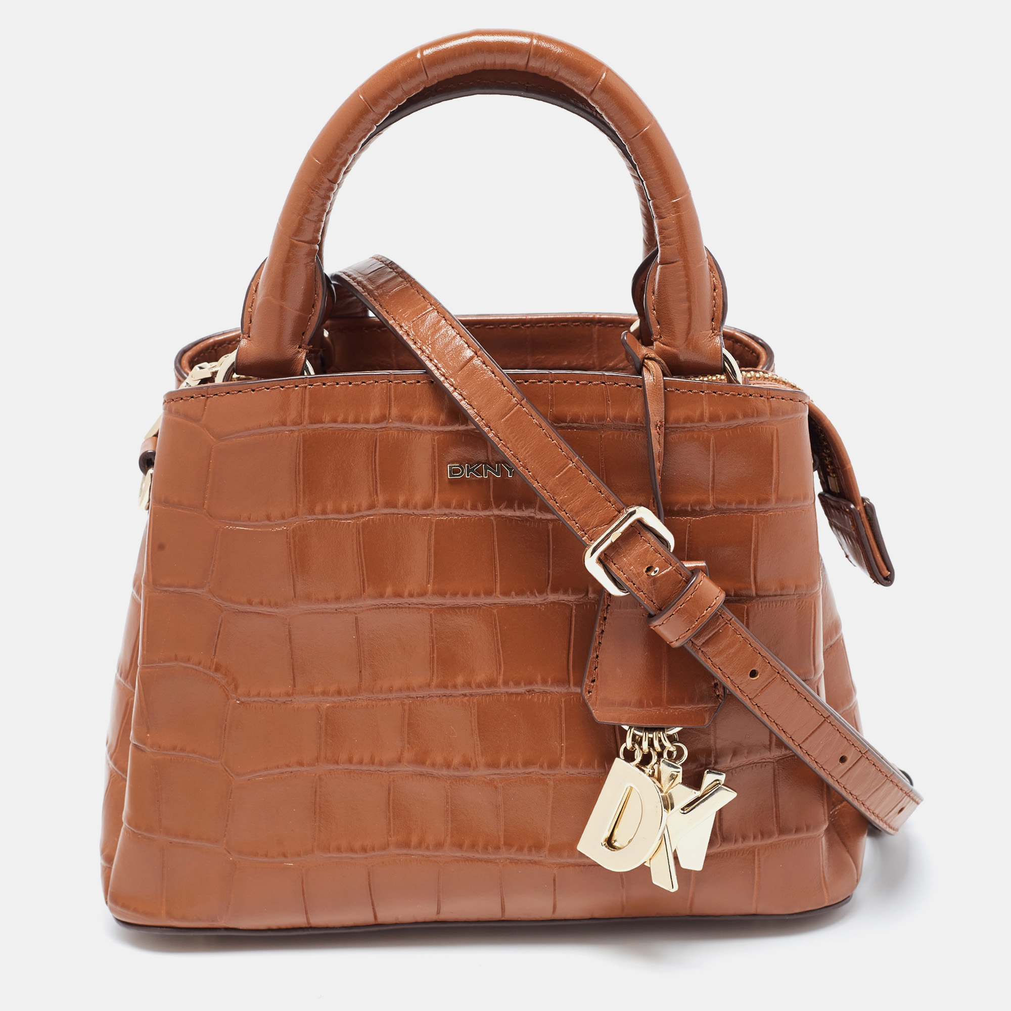 DKNY Brown Croc Embossed Leather Paige Tote