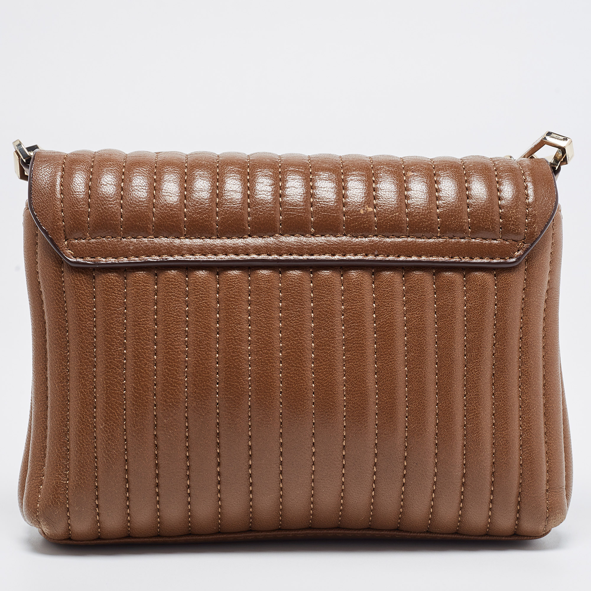 DKNY Brown Pinstripe Quilted Leather Gansevoort Flap Shoulder Bag