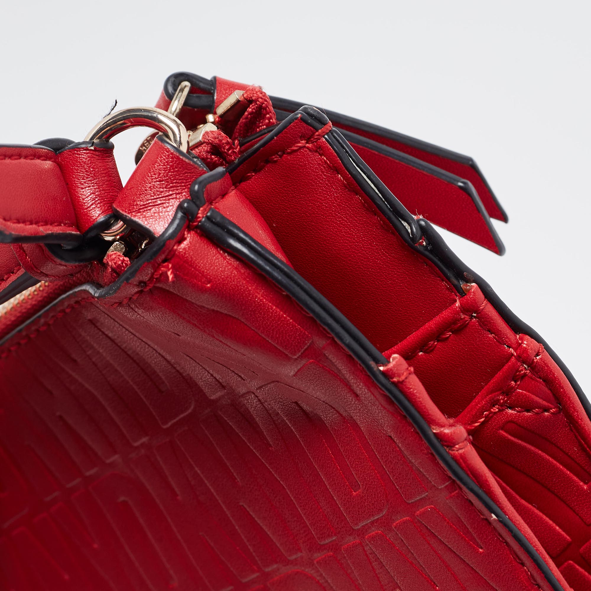 DKNY Red Logo Embossed Double Zip Crossbody Bag