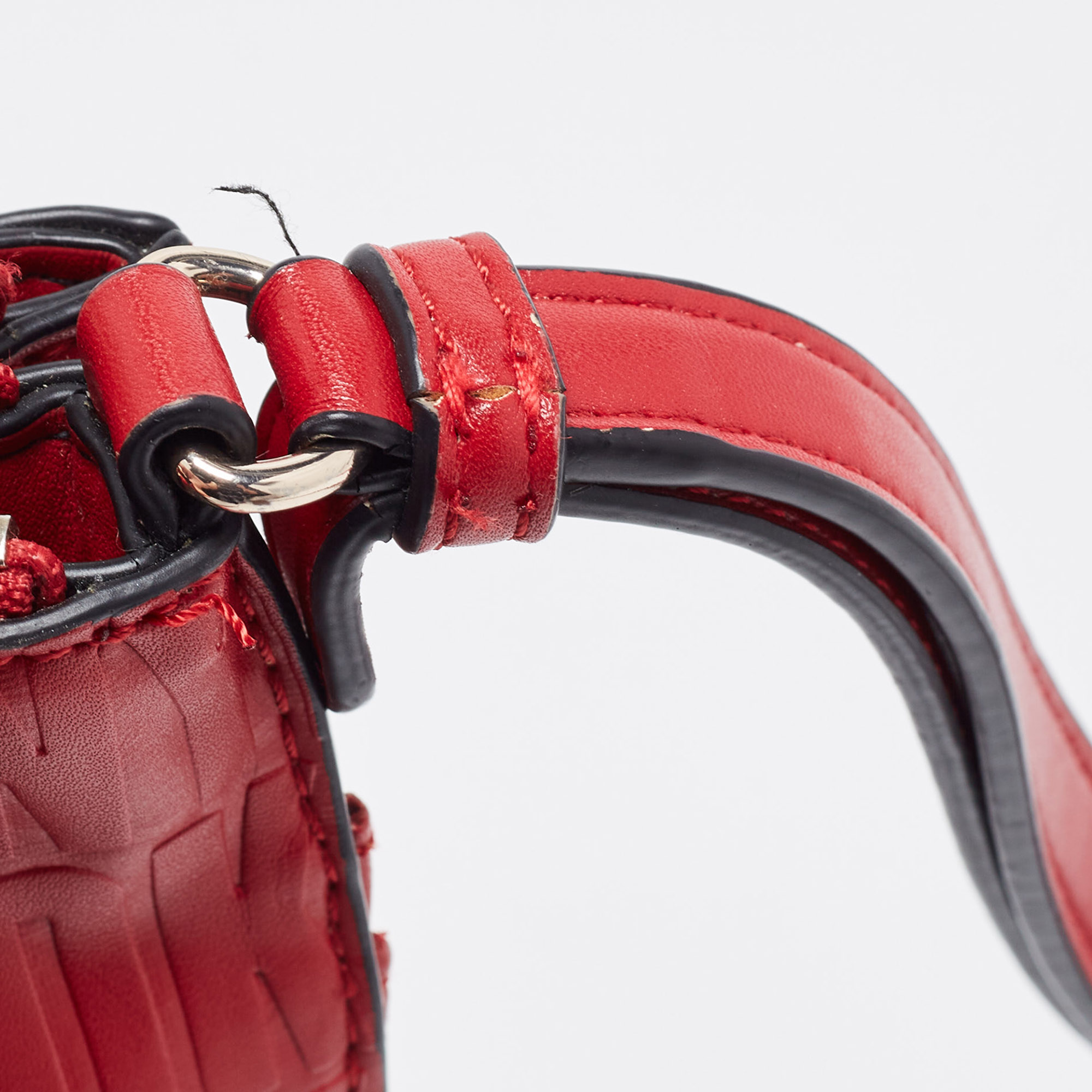 DKNY Red Logo Embossed Double Zip Crossbody Bag