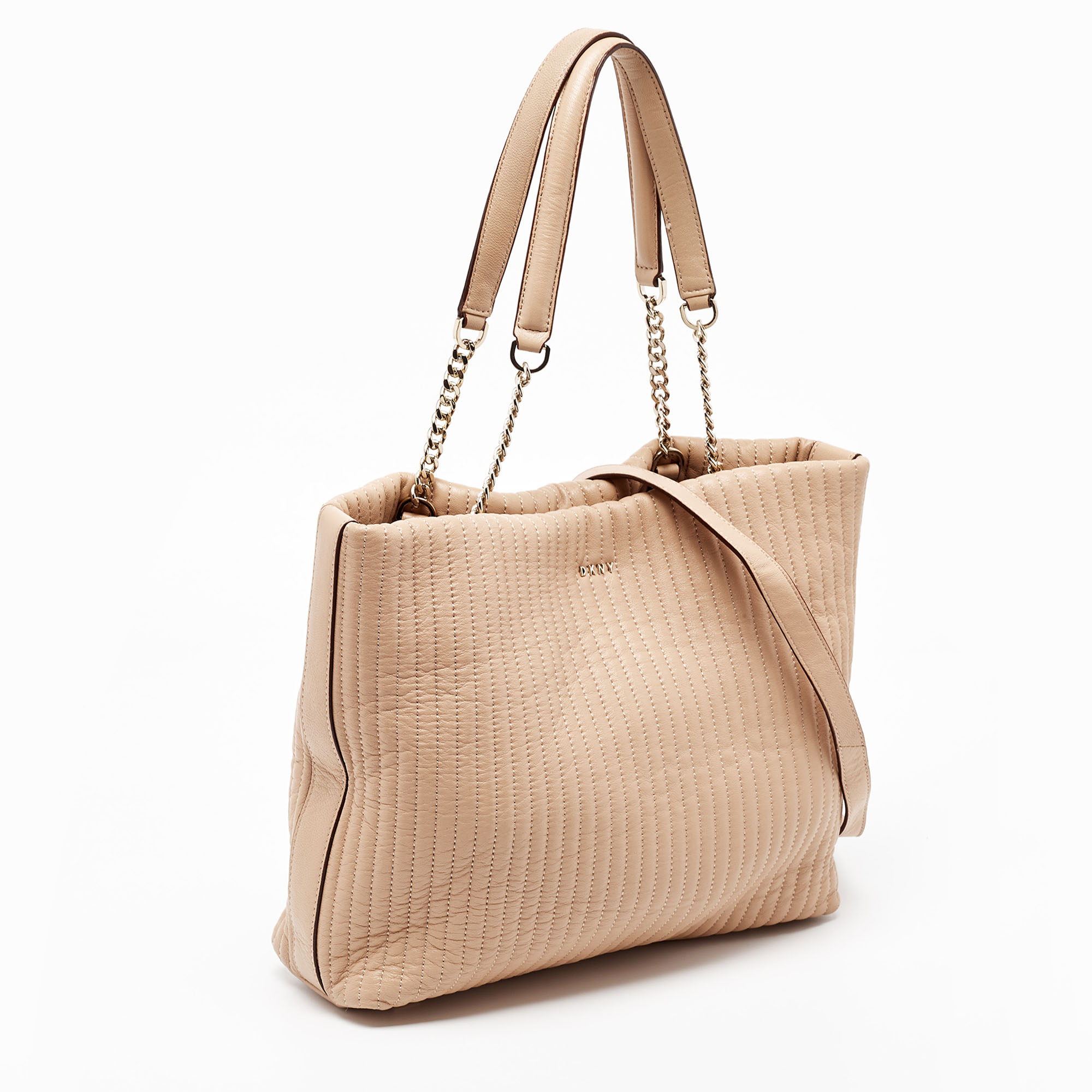 DKNY Beige Quilted Leather Chain Tote