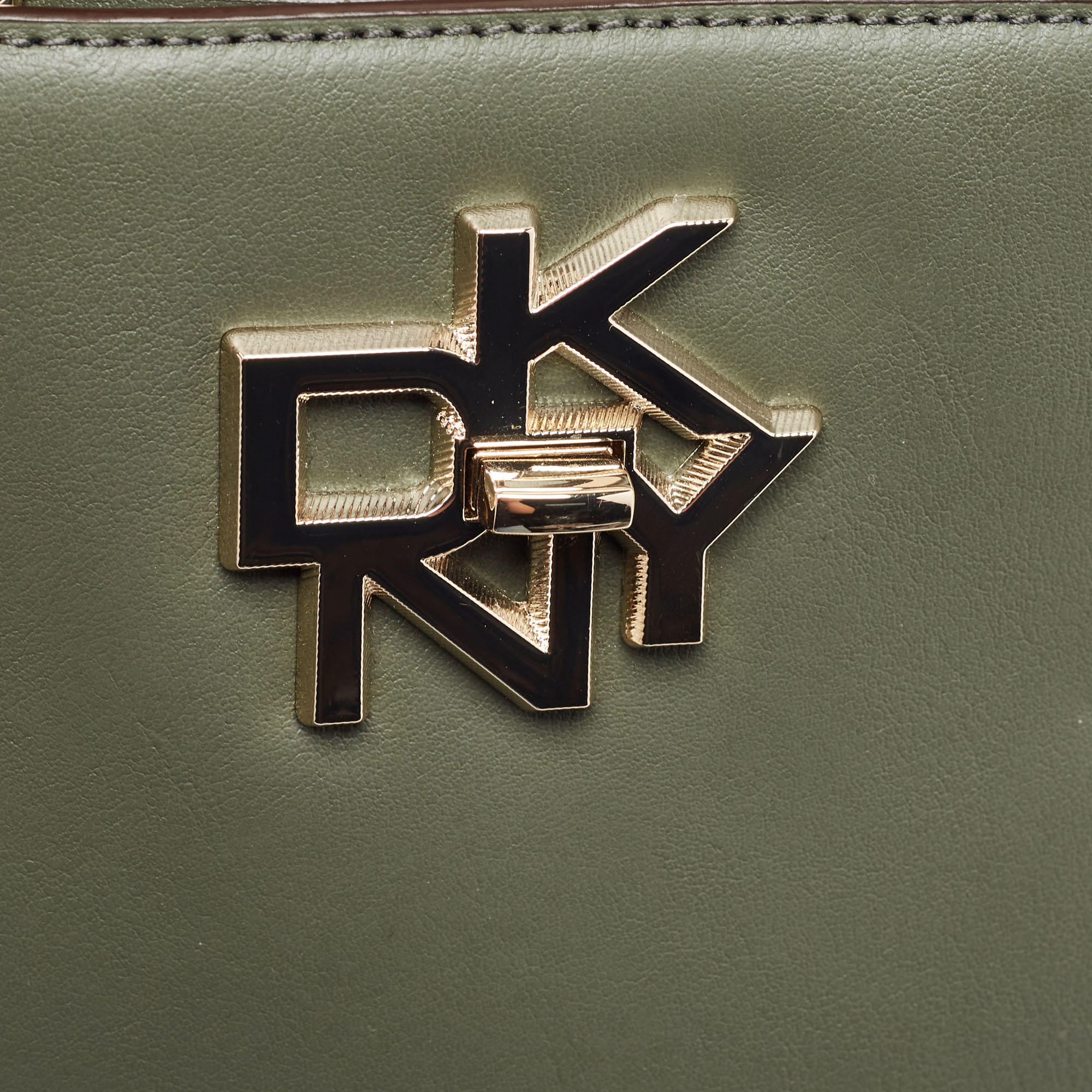 DKNY Khaki Green Leather Logo Twist Tote
