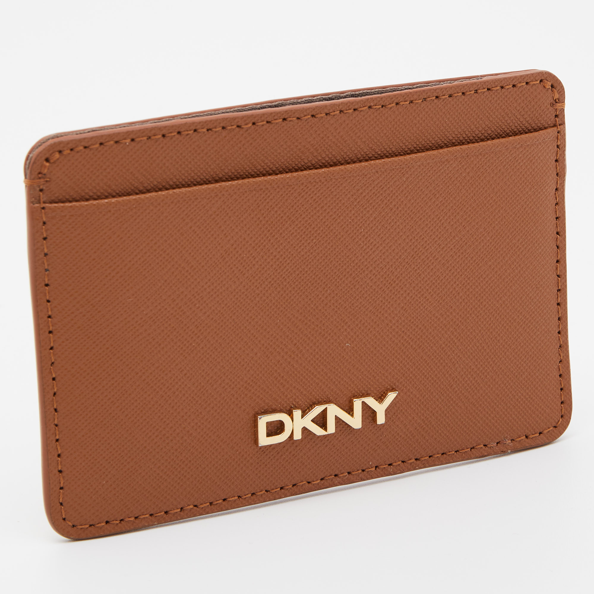 DKNY Tan Saffiano Leather Logo Card Holder