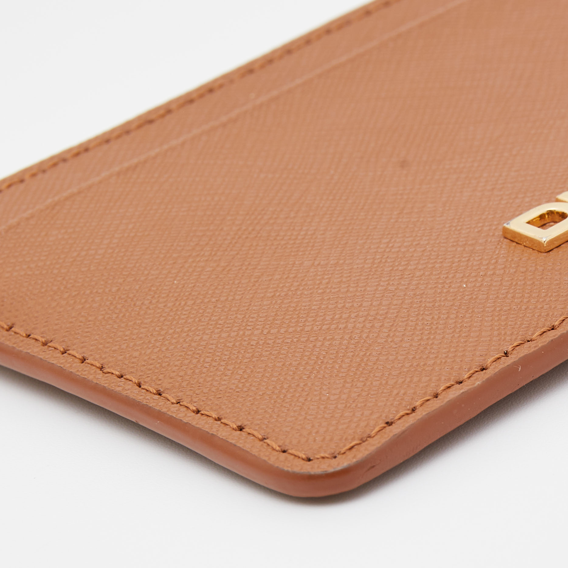 DKNY Tan Saffiano Leather Logo Card Holder