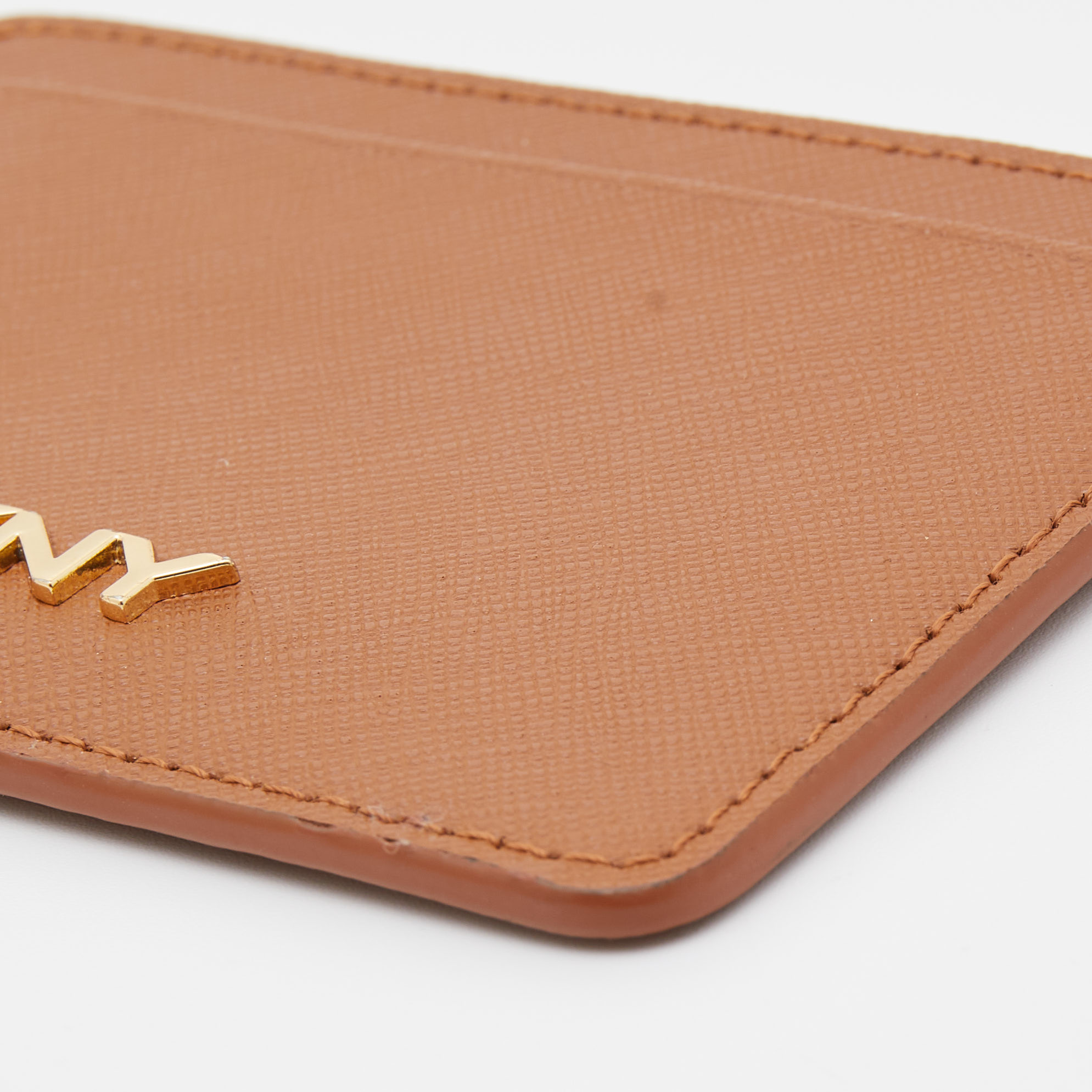 DKNY Tan Saffiano Leather Logo Card Holder