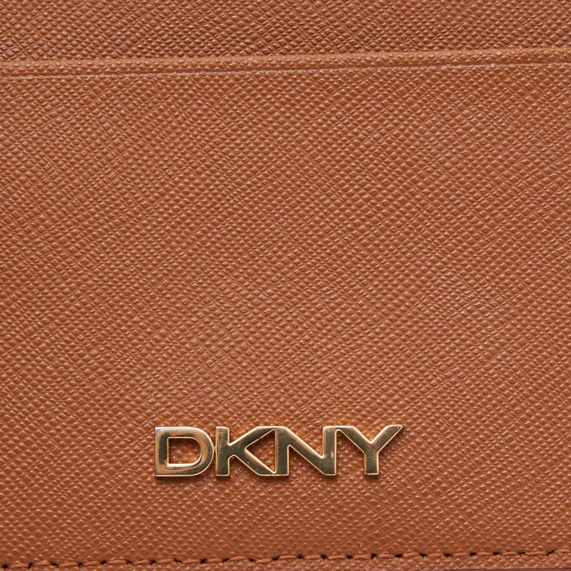 DKNY Tan Saffiano Leather Logo Card Holder