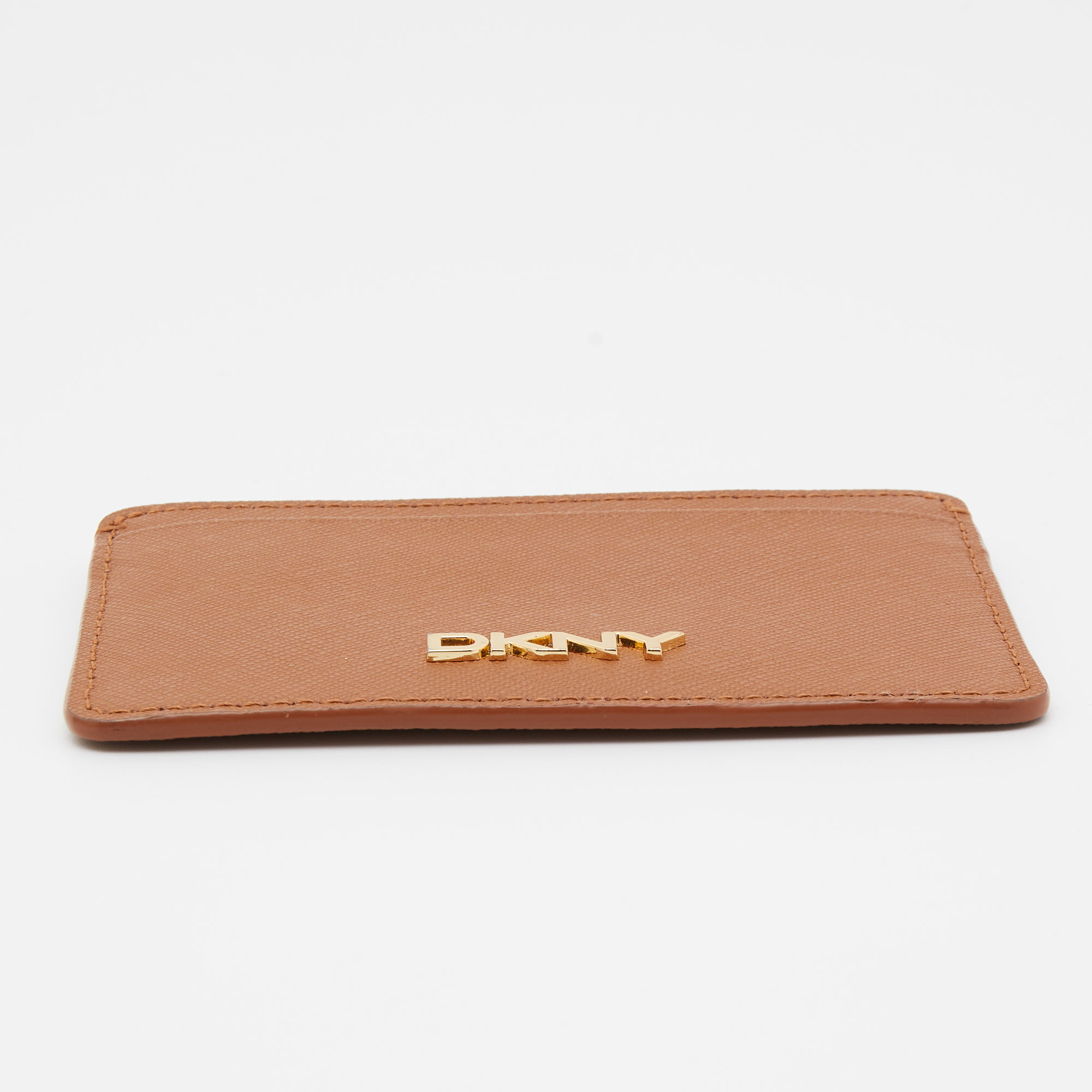 DKNY Tan Saffiano Leather Logo Card Holder