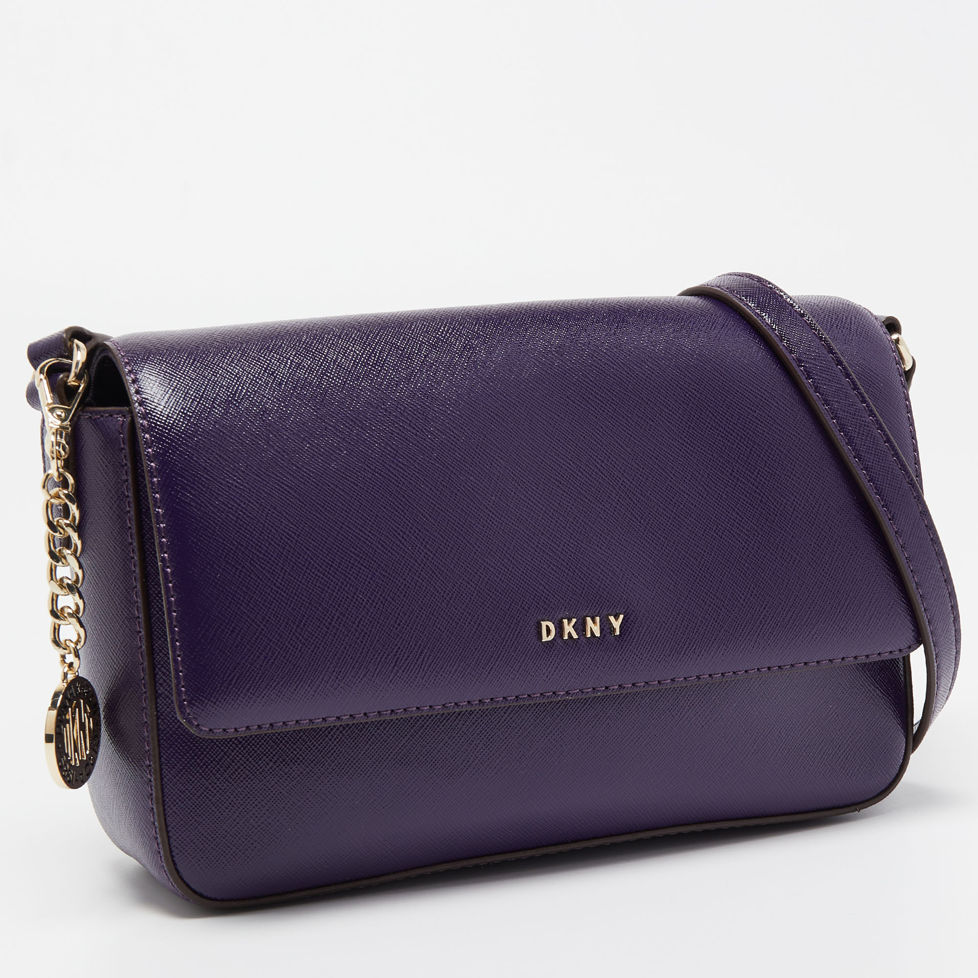DKNY Purple Patent Leather Logo Flap Crossbody Bag