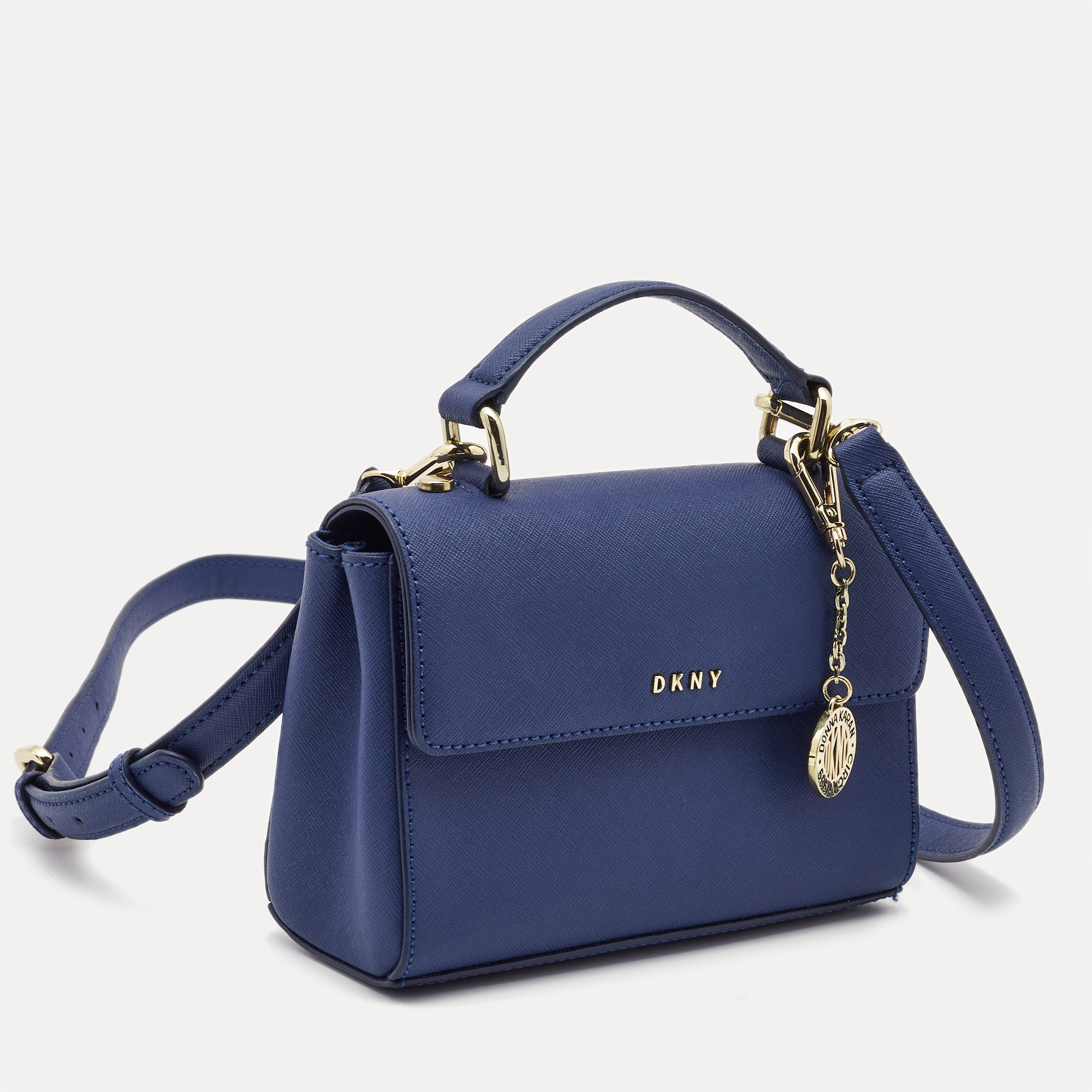 DKNY Blue Saffiano Leather Top Handle Bag