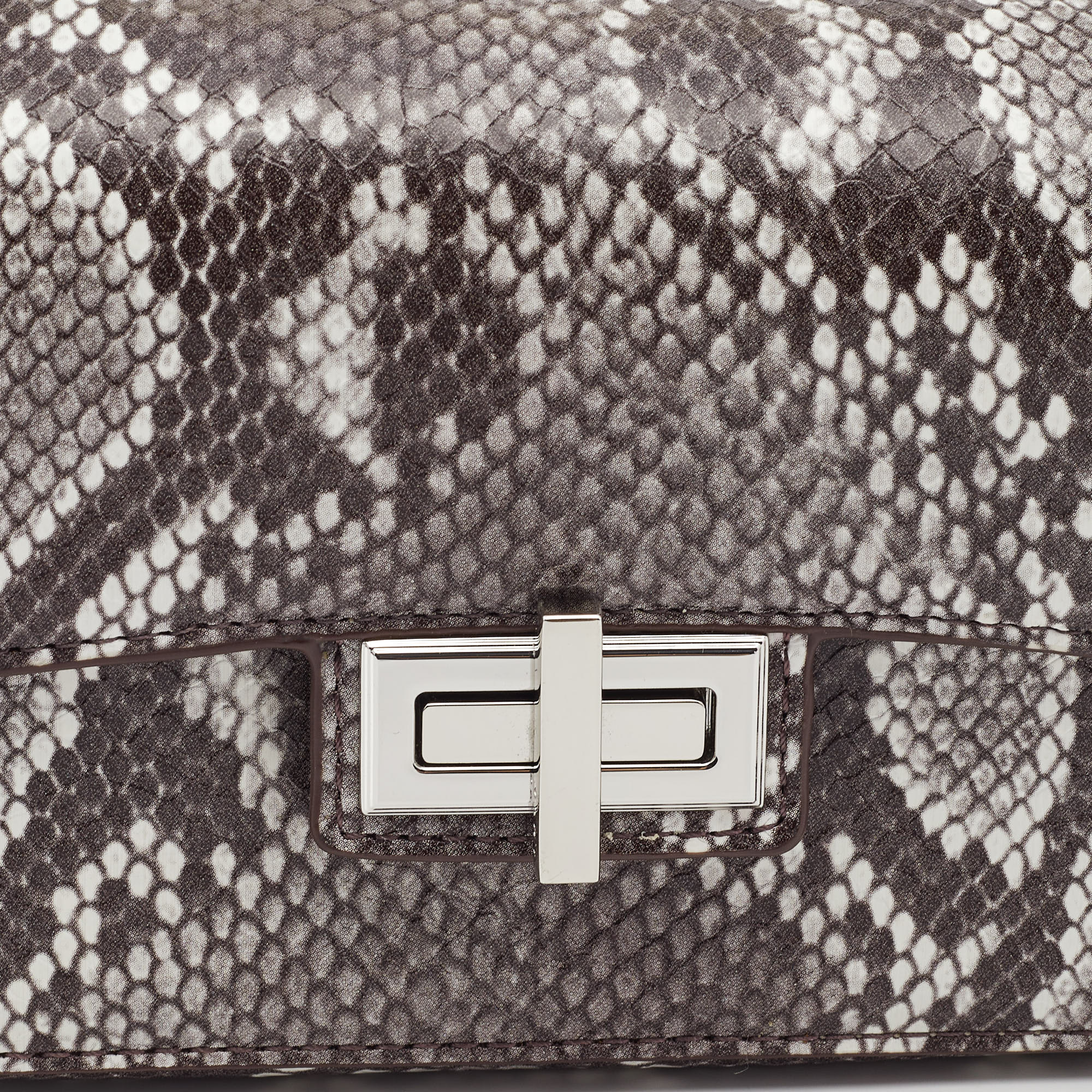 DKNY Grey/Black Python Embossed Leather Flap Crossbody Bag