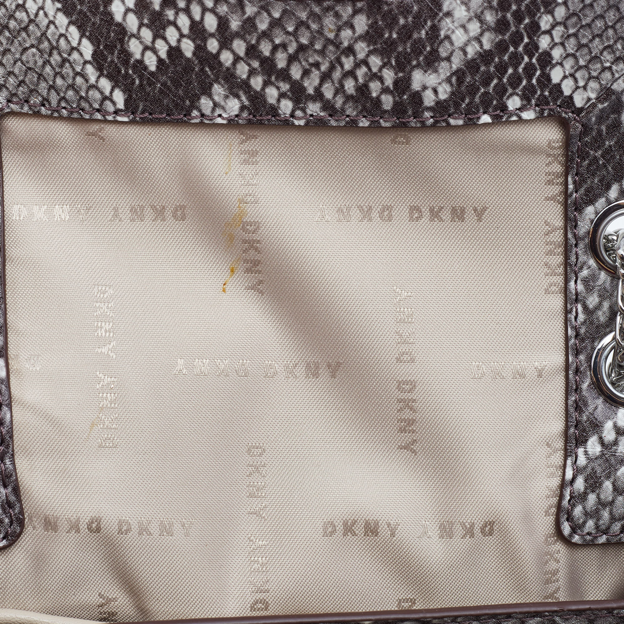 DKNY Grey/Black Python Embossed Leather Flap Crossbody Bag