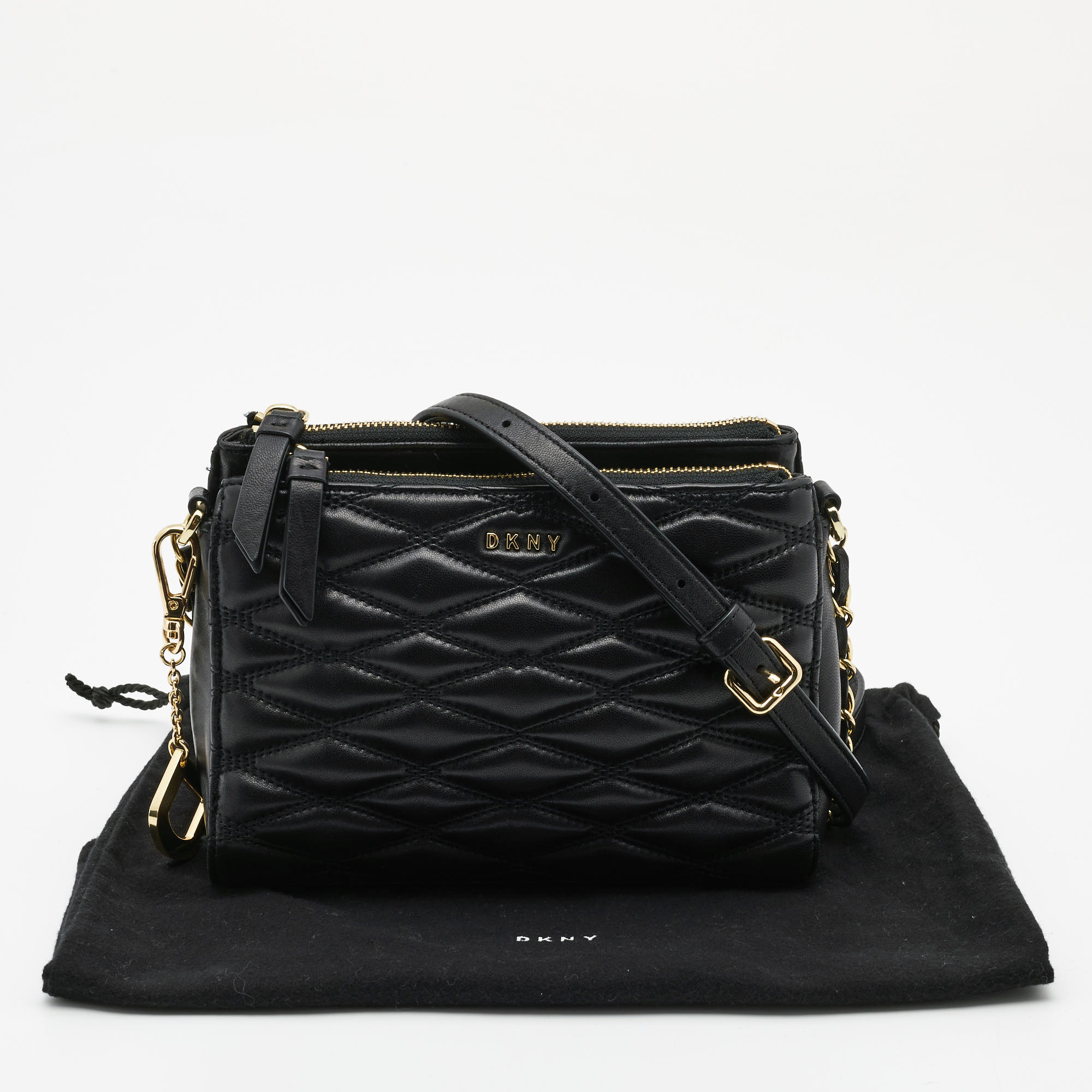 DKNY Black Quilted Leather Crossbody Bag