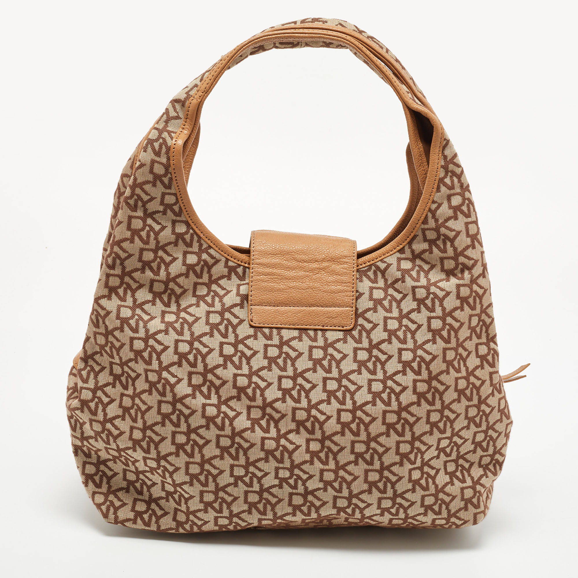 DKNY Beige Signature Fabric And Leather Town And Country Hobo