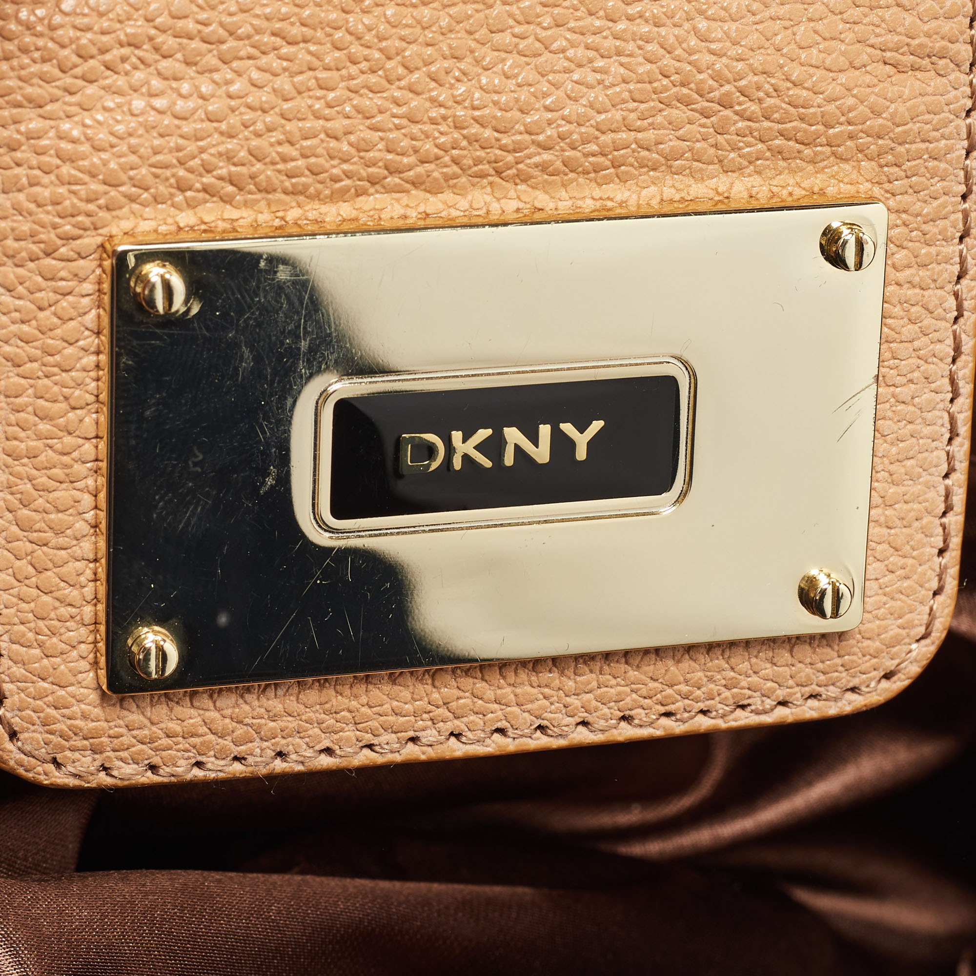 DKNY Beige Signature Fabric And Leather Town And Country Hobo