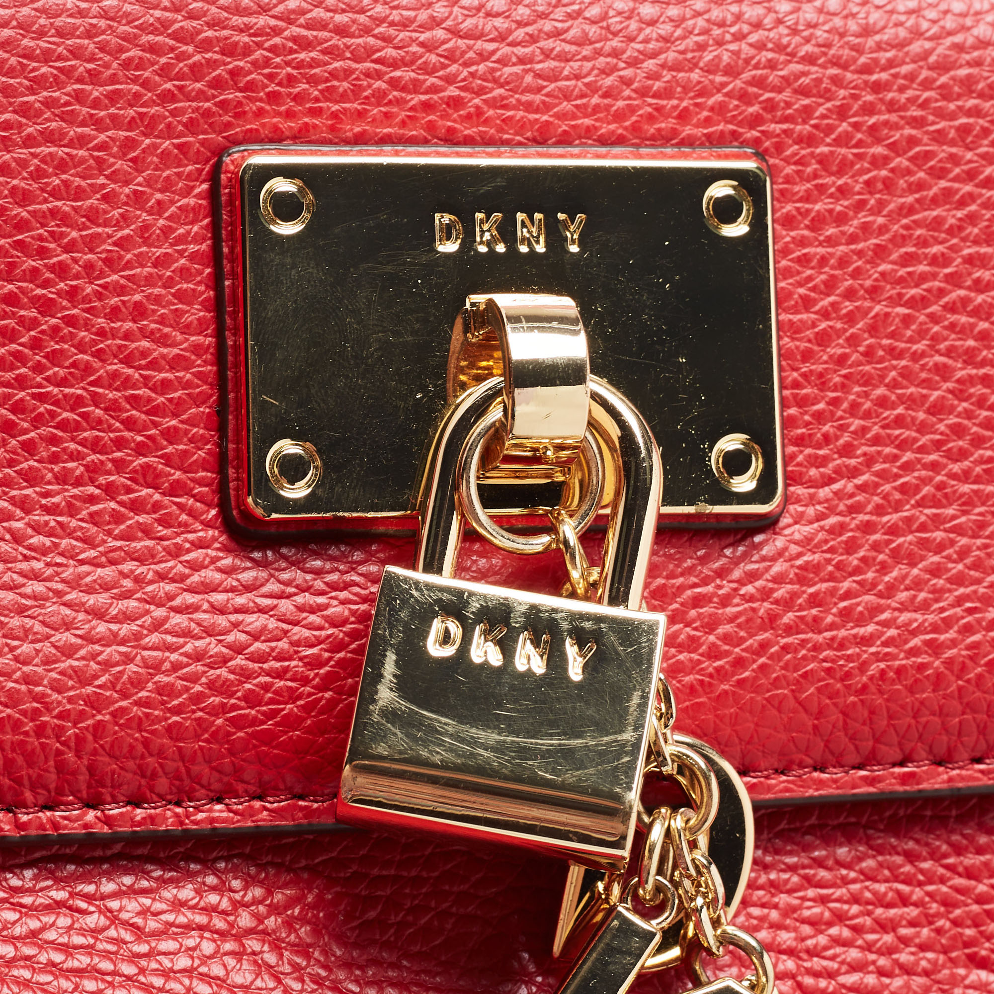 DKNY Red Leather Charm Flap Crossbody Bag