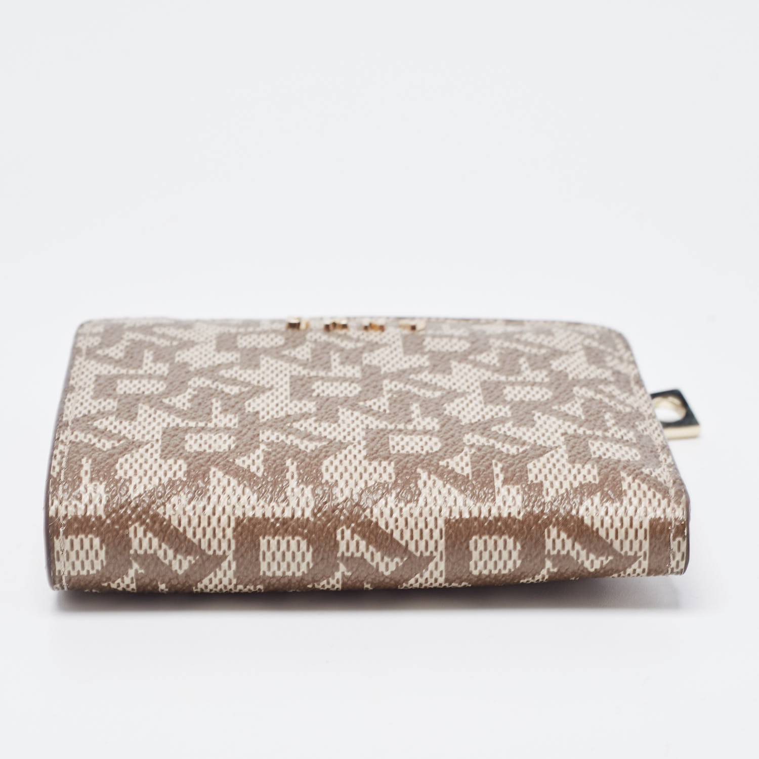 DKNY Beige Signature Coated Canvas Compact Wallet