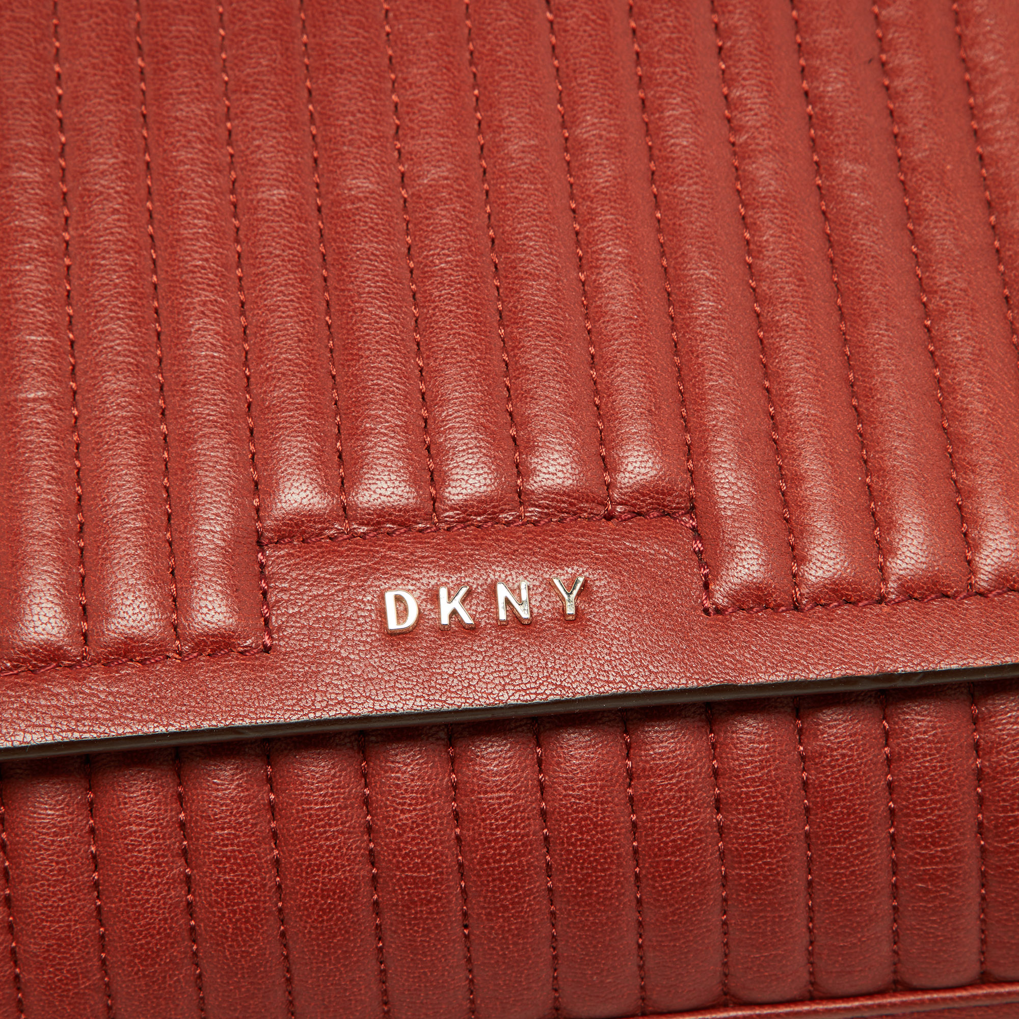 DKNY Brown Brique Quilted Leather Gansevoort Flap Shoulder Bag