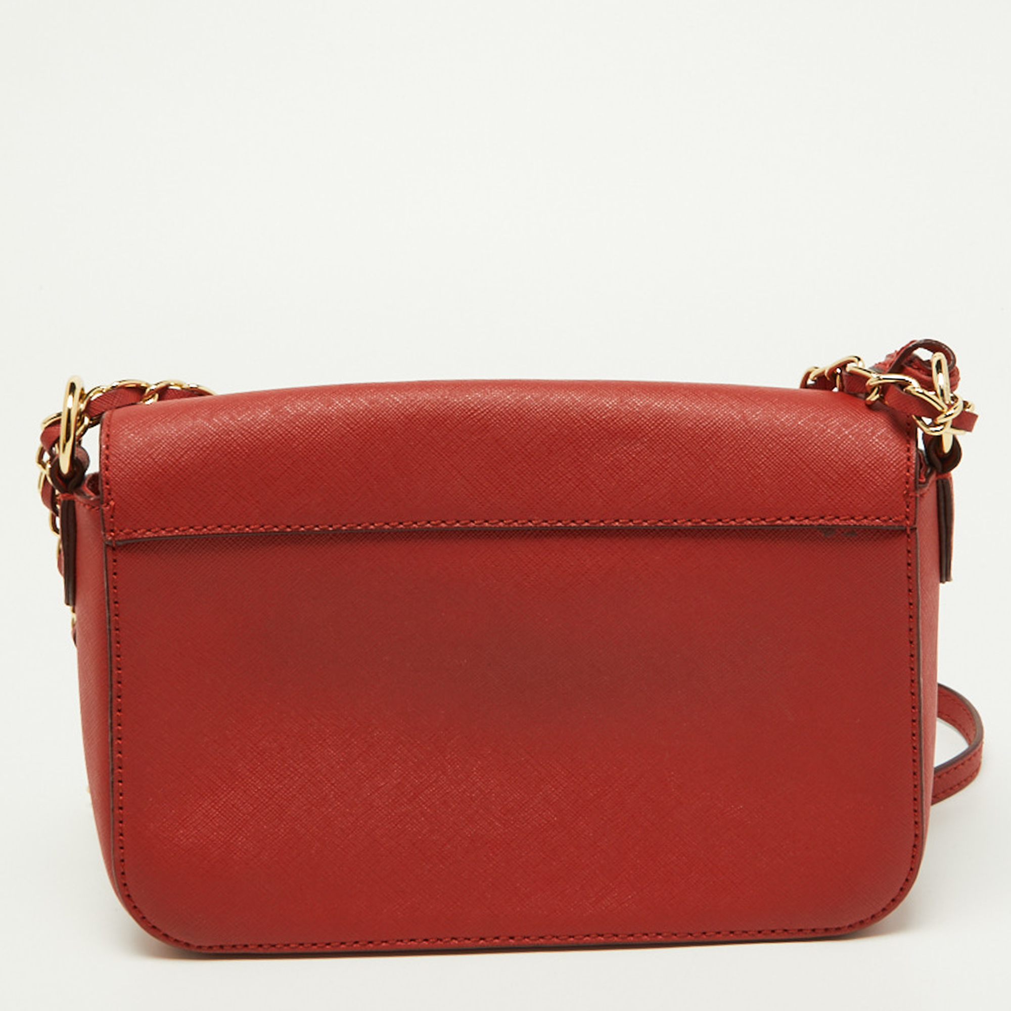 DKNY Brick Red Saffiano Leather Bryant Flap Shoulder Bag