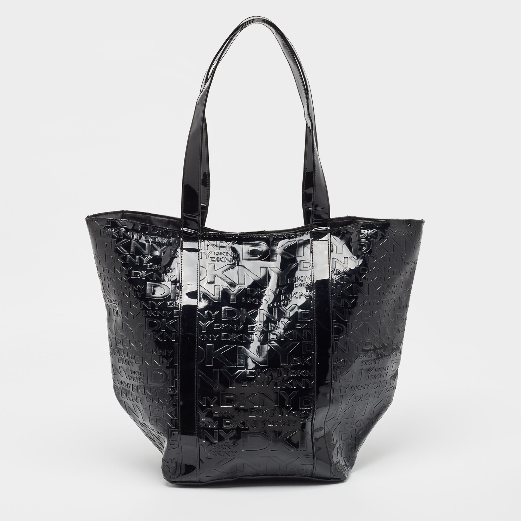 DKNY Black PVC Logo Embossed Shopper Tote