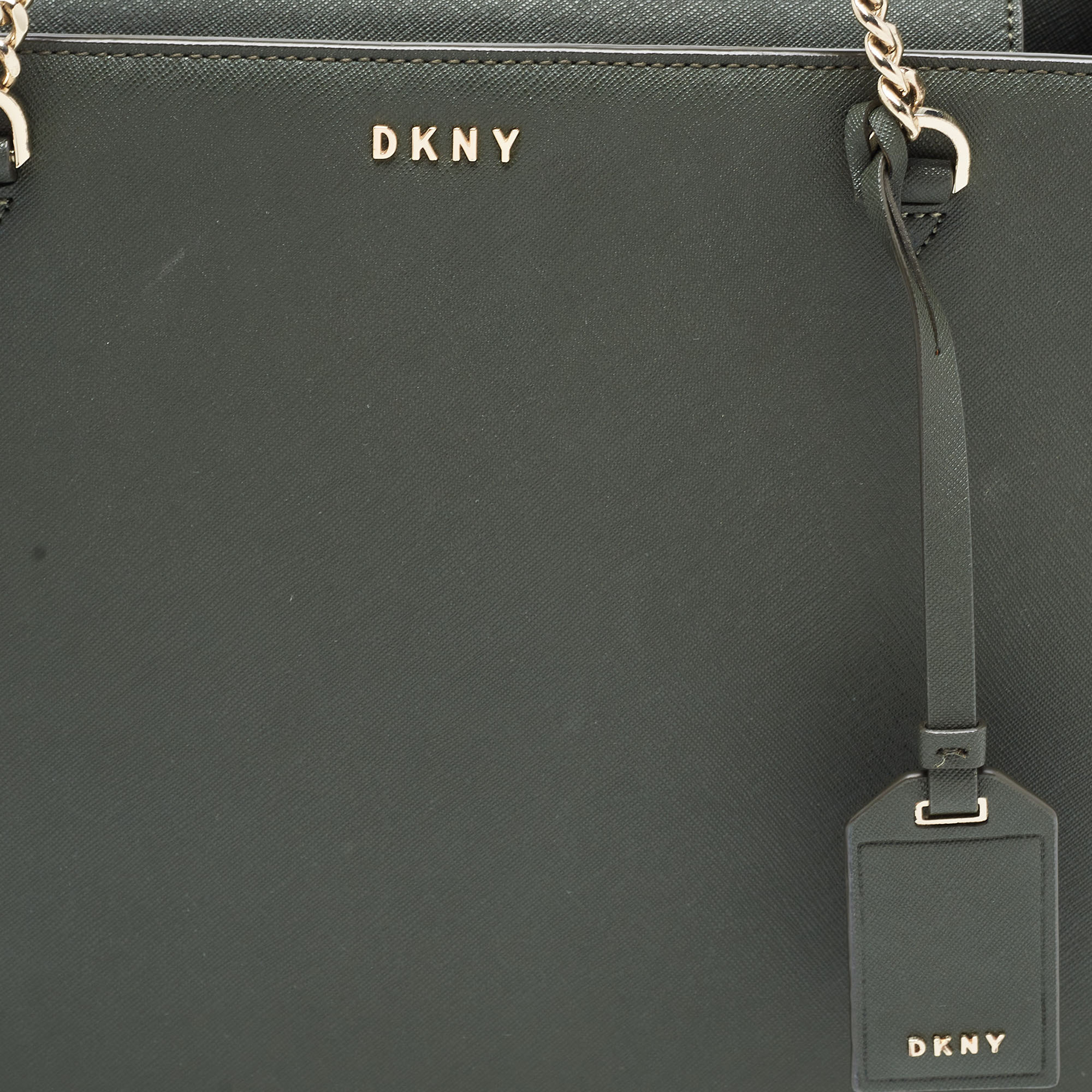Dkny Green Saffiano Leather Chain Handle Tote