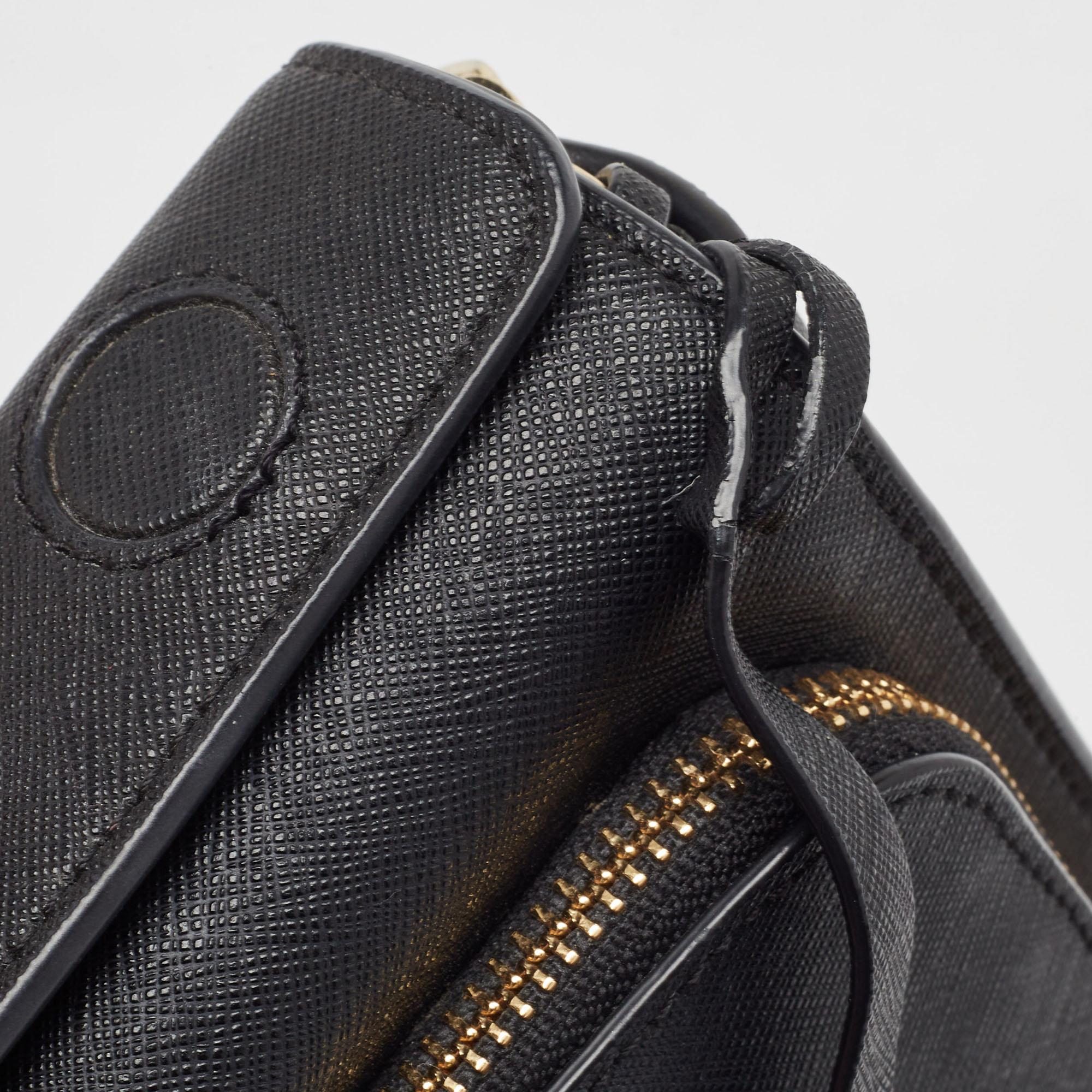 DKNY Black Leather Front Zip Crossbody Bag