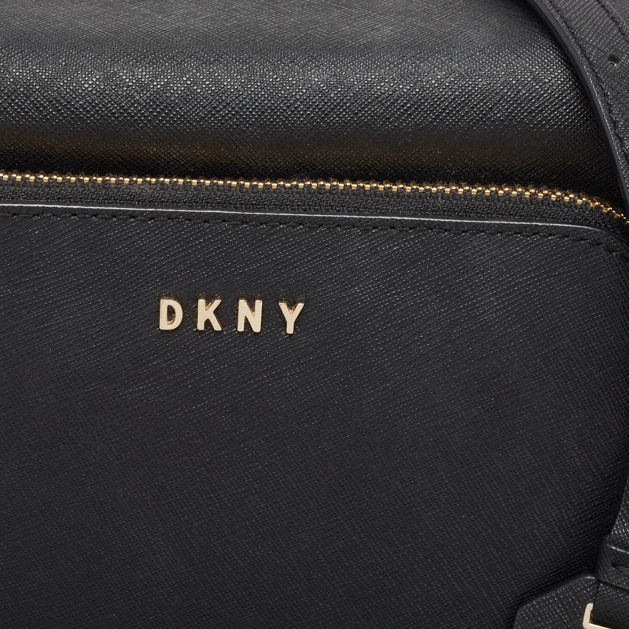 DKNY Black Leather Front Zip Crossbody Bag