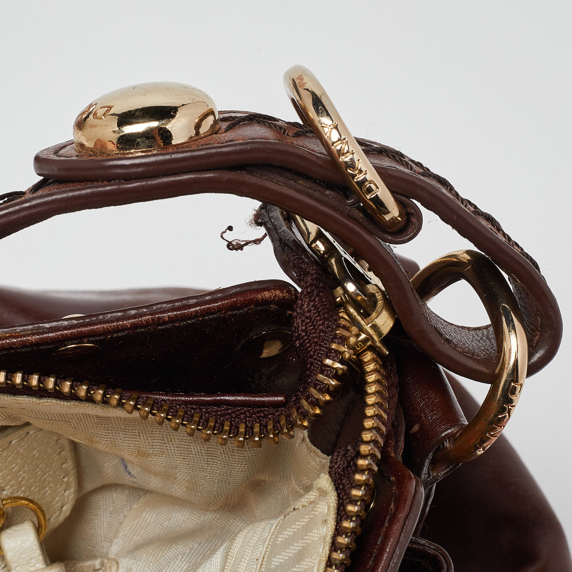 DKNY Brown Leather Studded Hobo