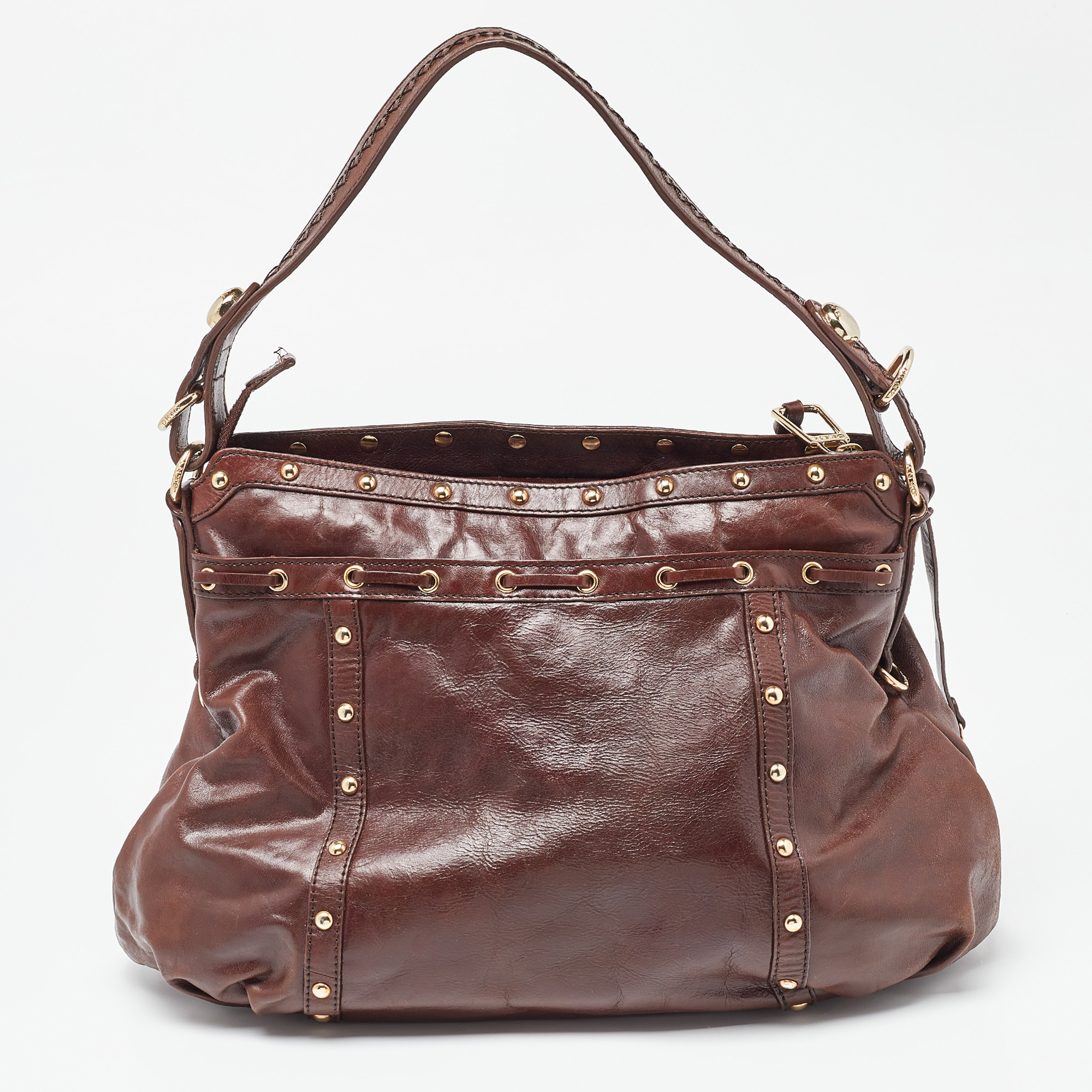 DKNY Brown Leather Studded Hobo