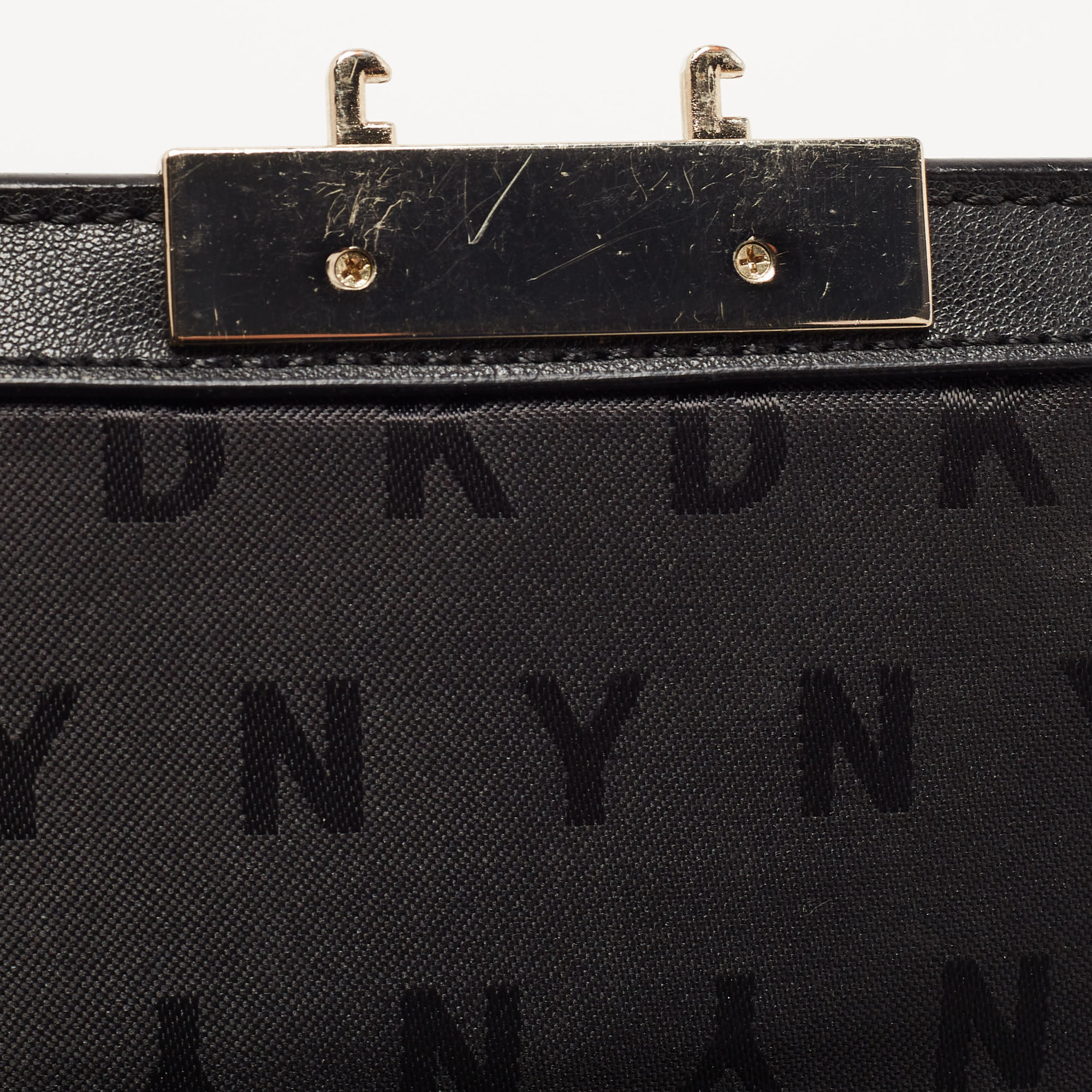 DKNY Black Leather Pushlock Flap Chain Crossbody Bag