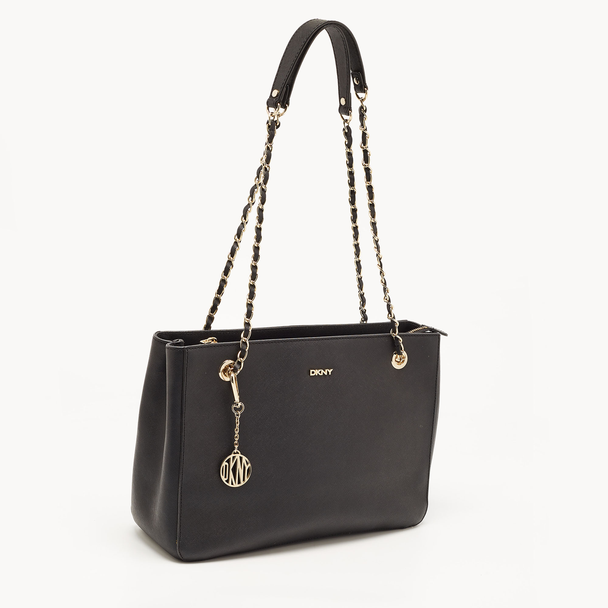 DKNY Black Saffiano Leather Bryant Park Chain Tote