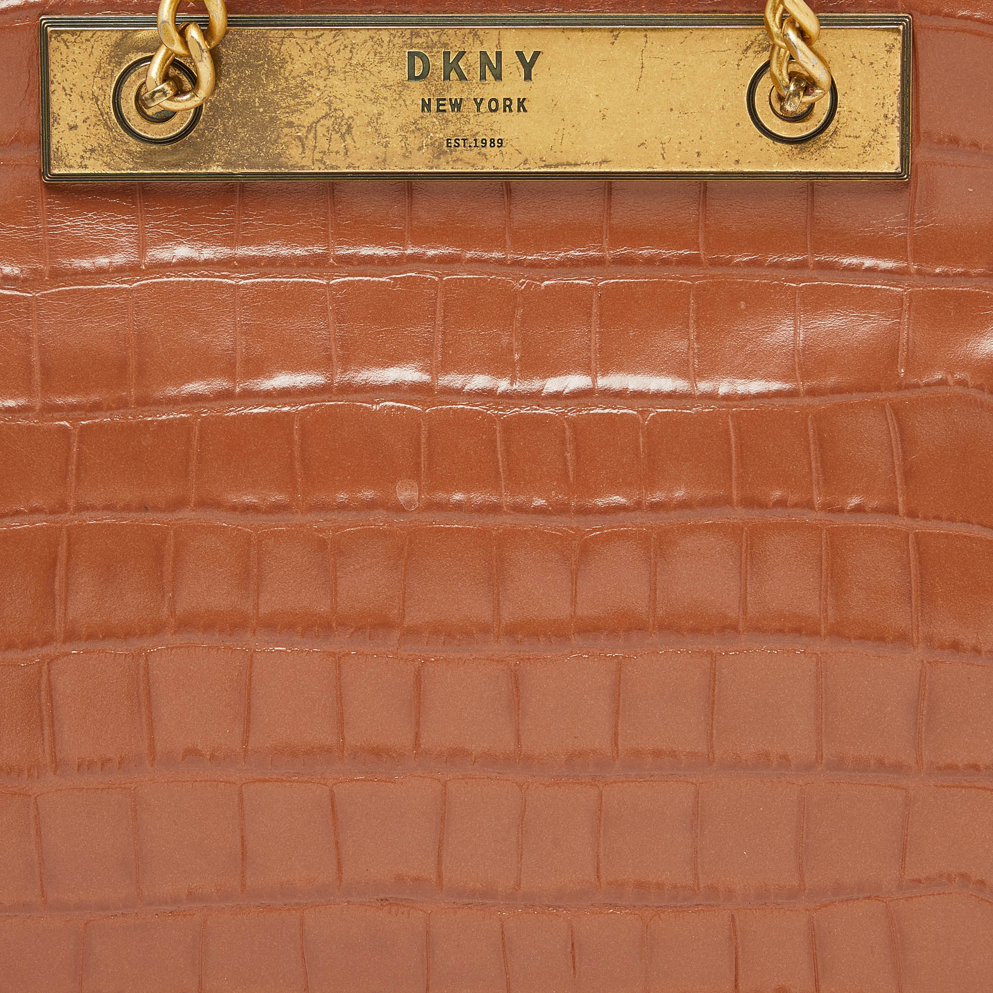 DKNY Brown Croc Embossed Leather Chain Bag