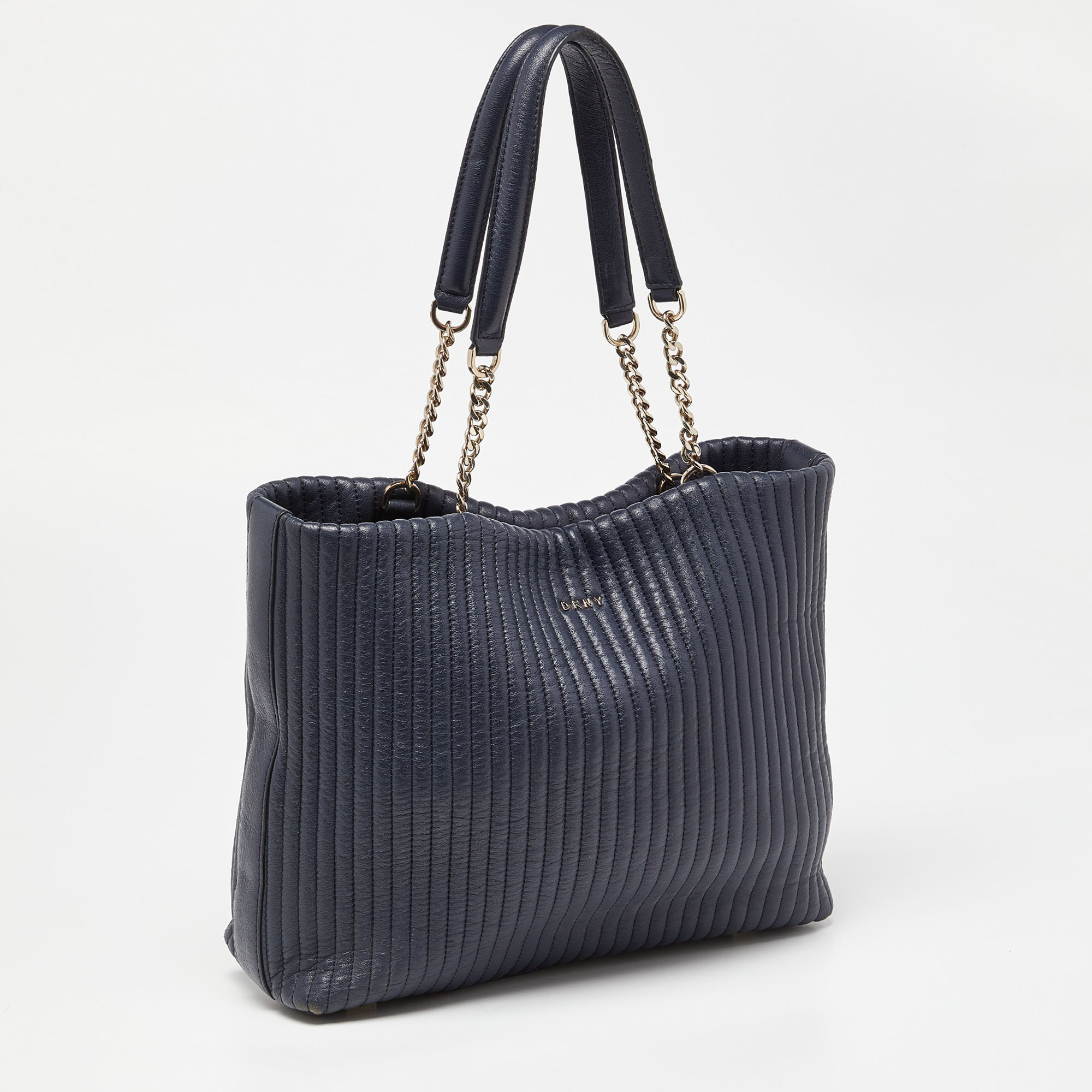 DKNY Blue Quilted Leather Chain Tote