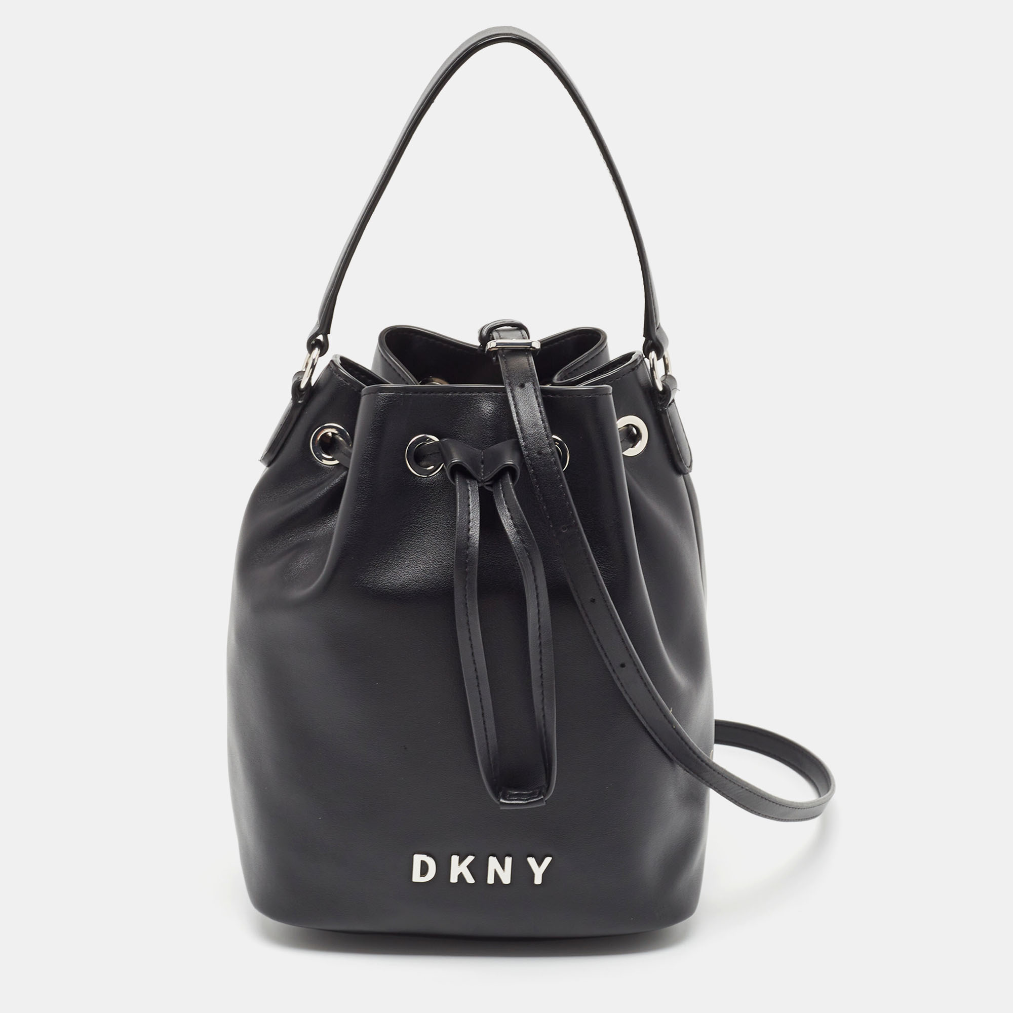 DKNY Black Leather Medium York Winnie Bucket Bag