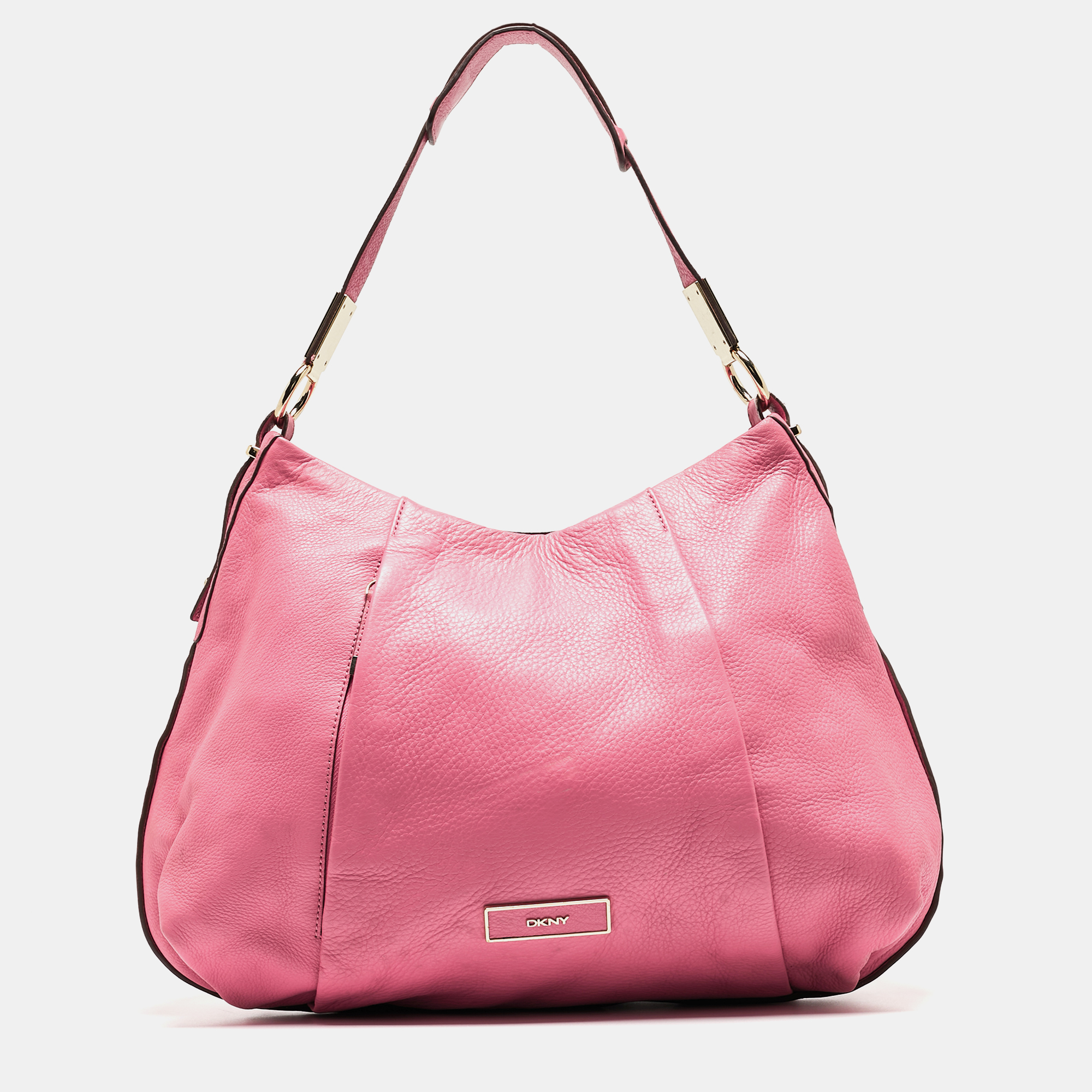 Dkny pink leather pleated hobo