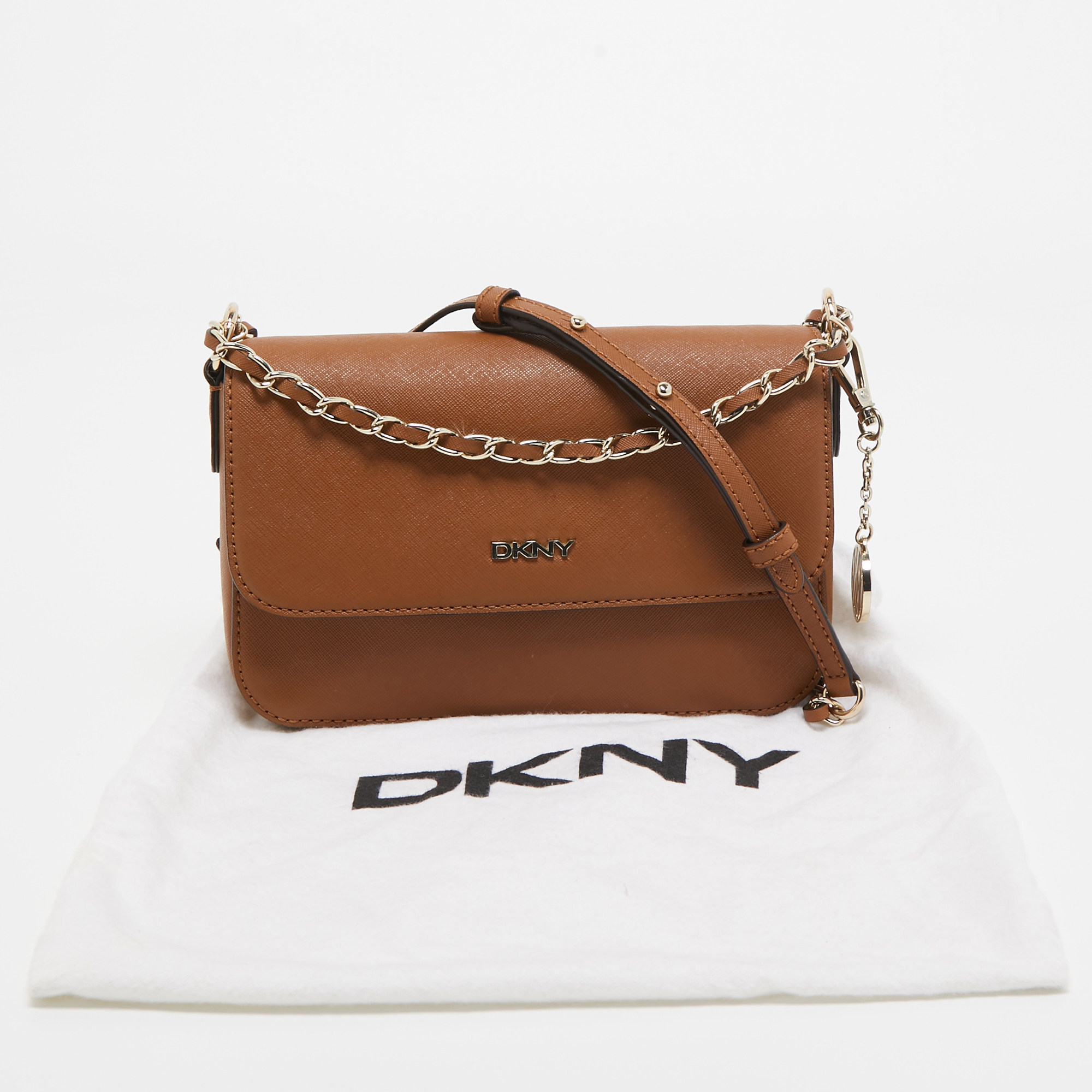 DKNY Brown Leather Bryant Flap Crossbody Bag