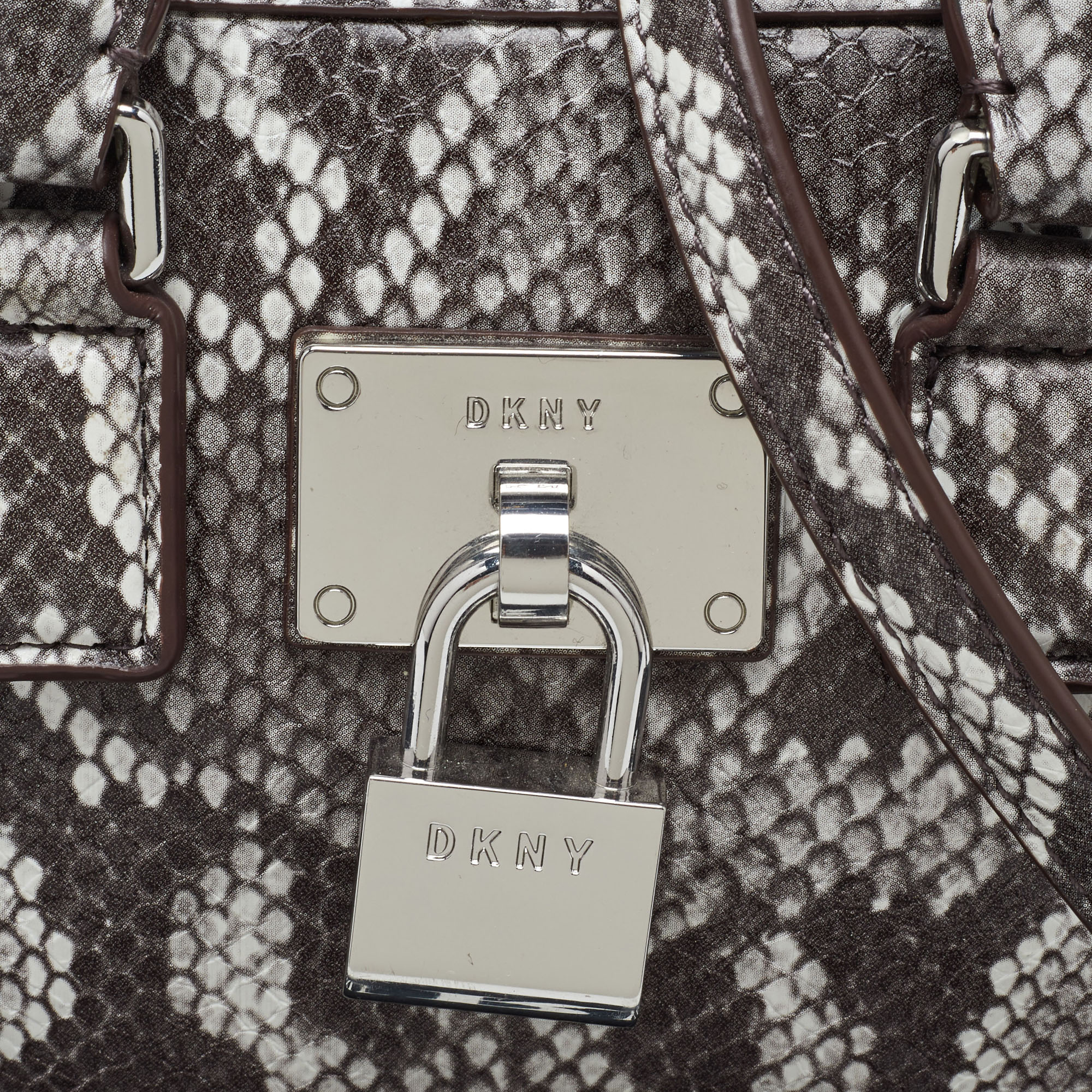 DKNY Brown Snakeskin Embossed Leather Crossbody Bag