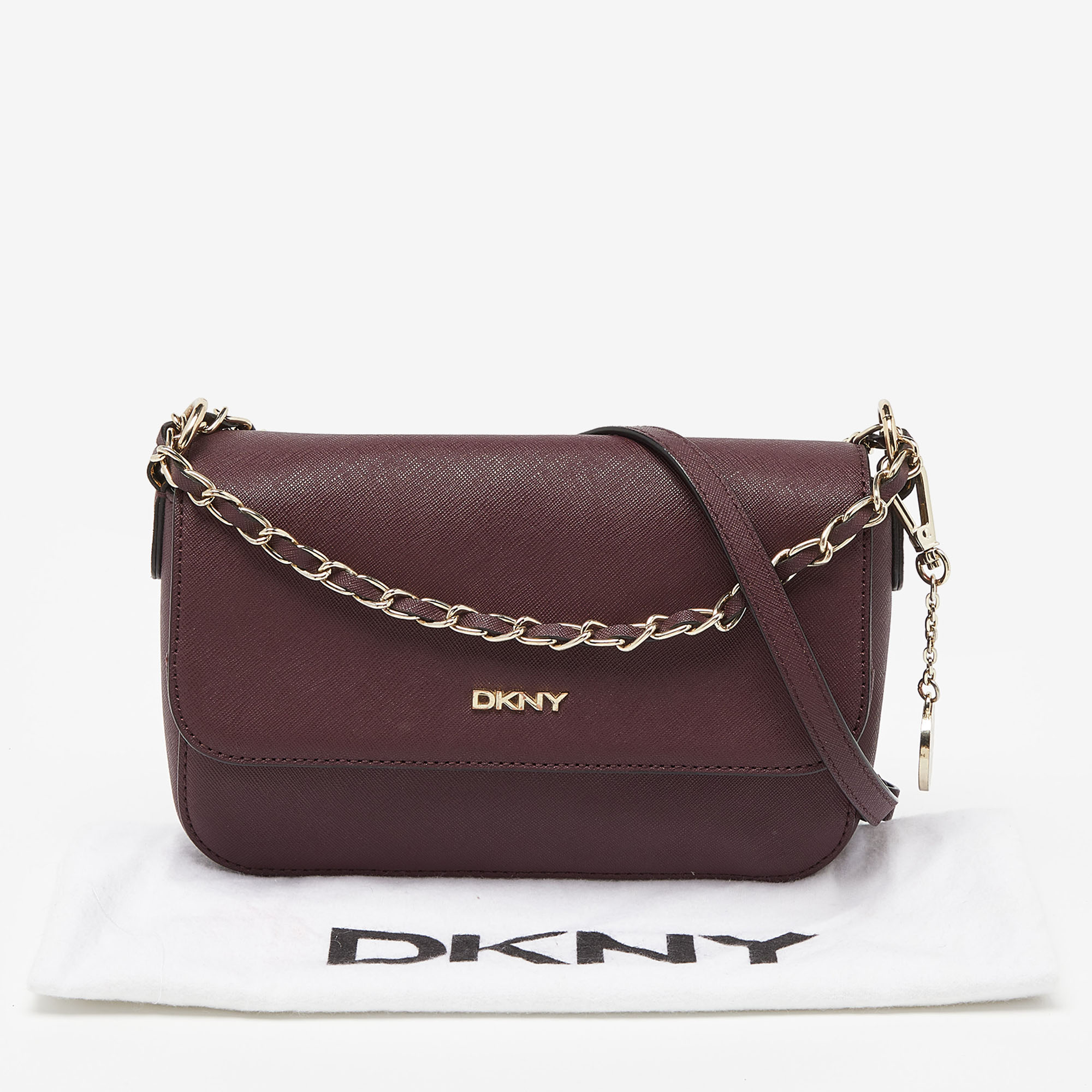 DKNY Burgundy Leather Bryant Flap Crossbody Bag