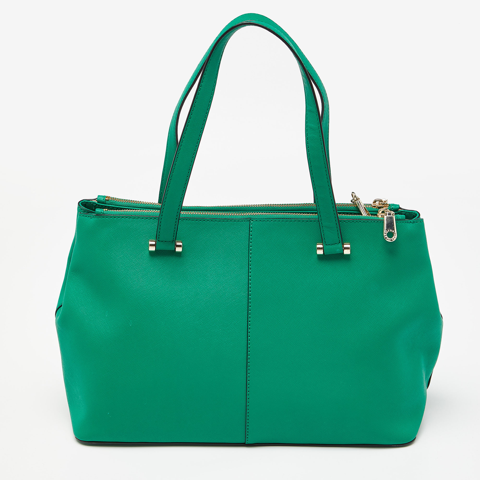 DKNY Green Leather Bryant Park Double Zip Tote