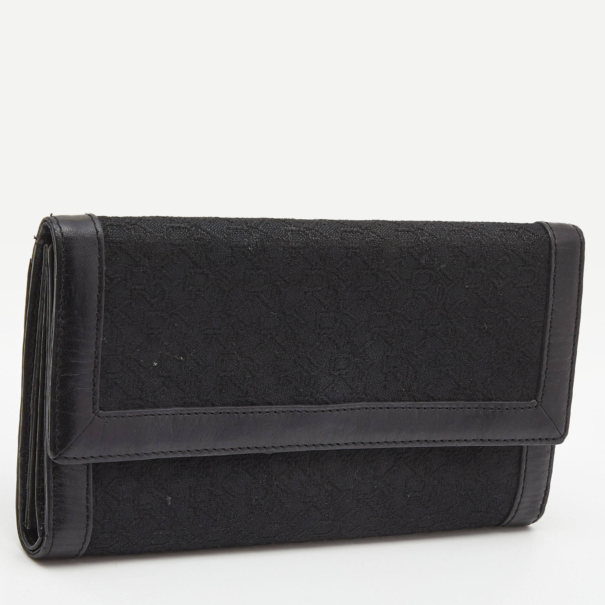 DKNY Black Signature Canvas And Leather Continental Wallet