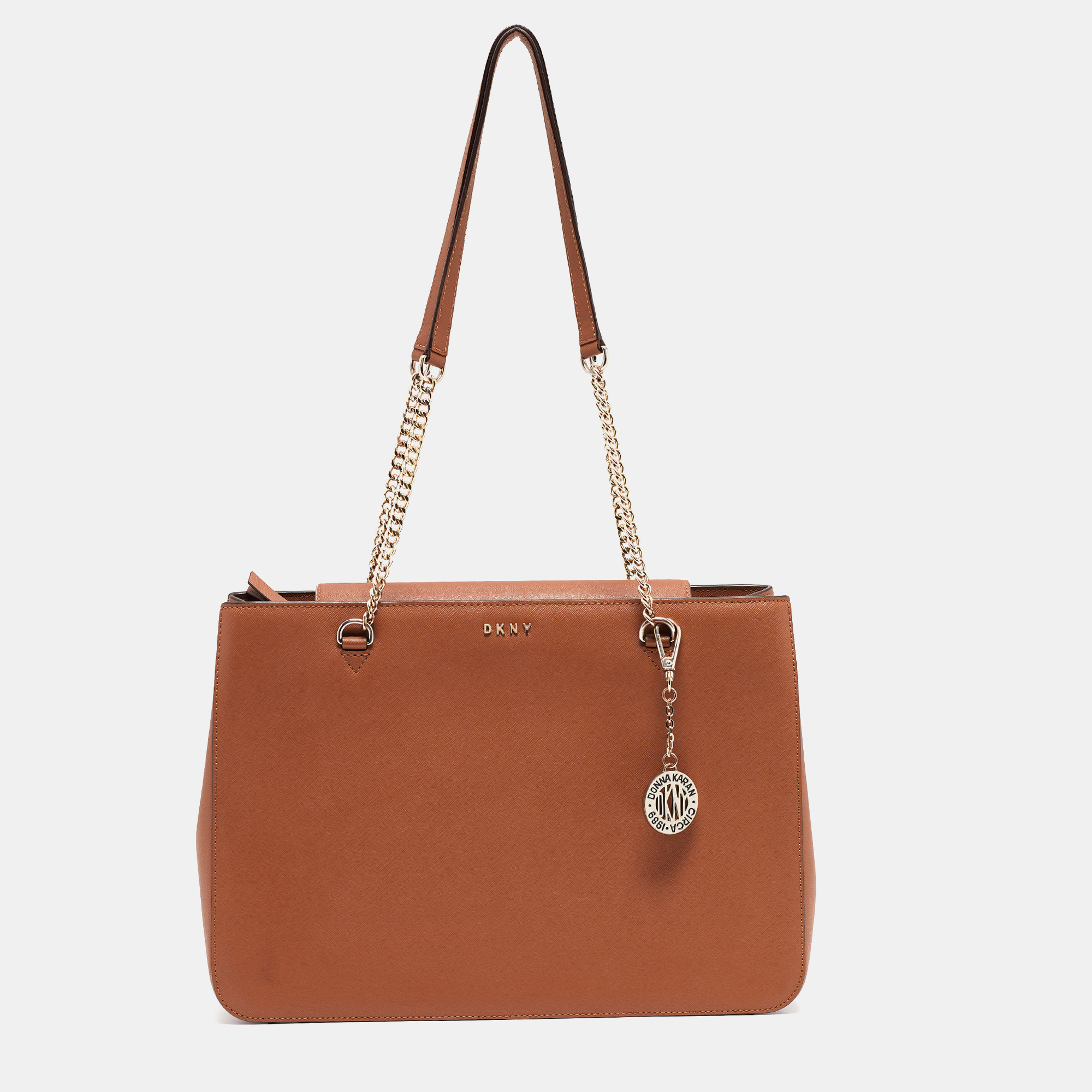 Dkny tan leather bryant park chain tote