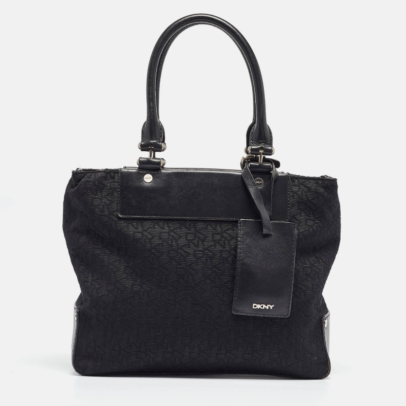 Dkny black monogram canvas and leather tote