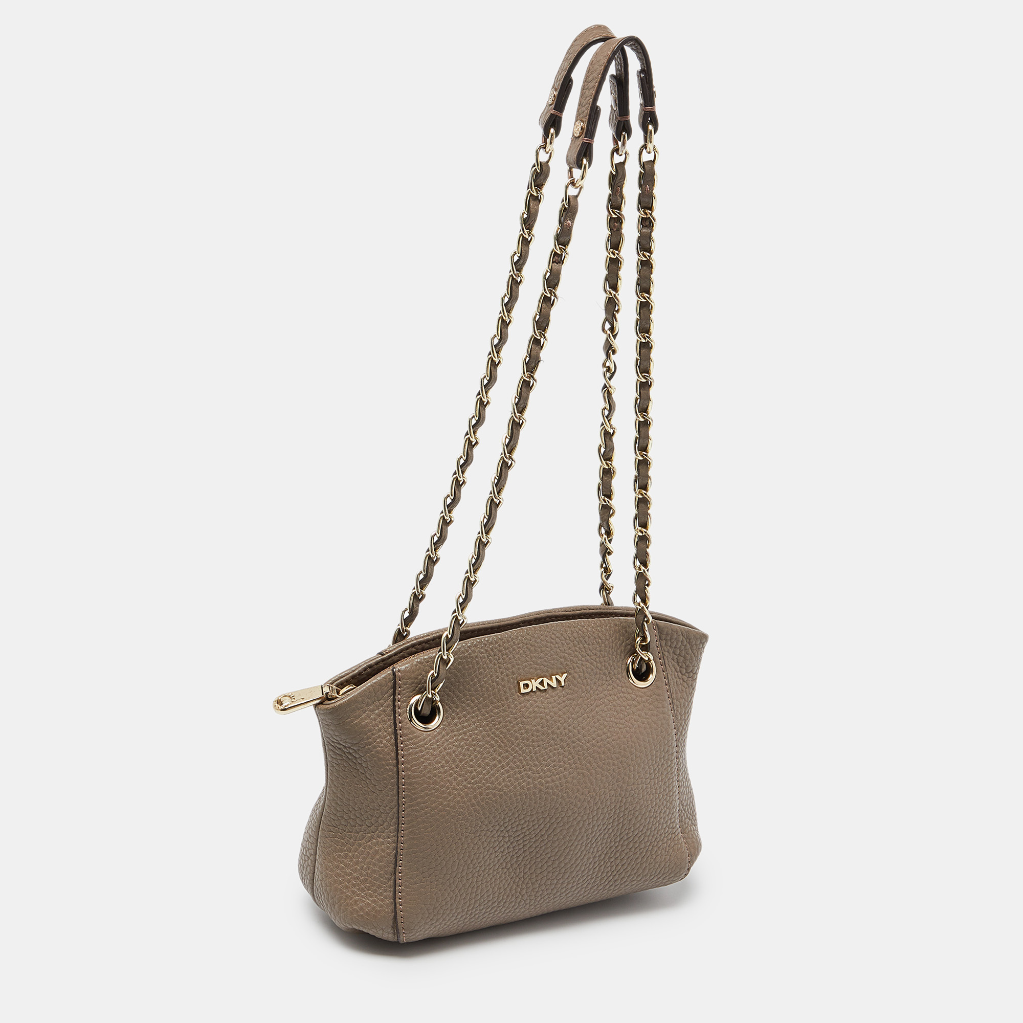 DKNY Beige Leather Chain Shoulder Bag