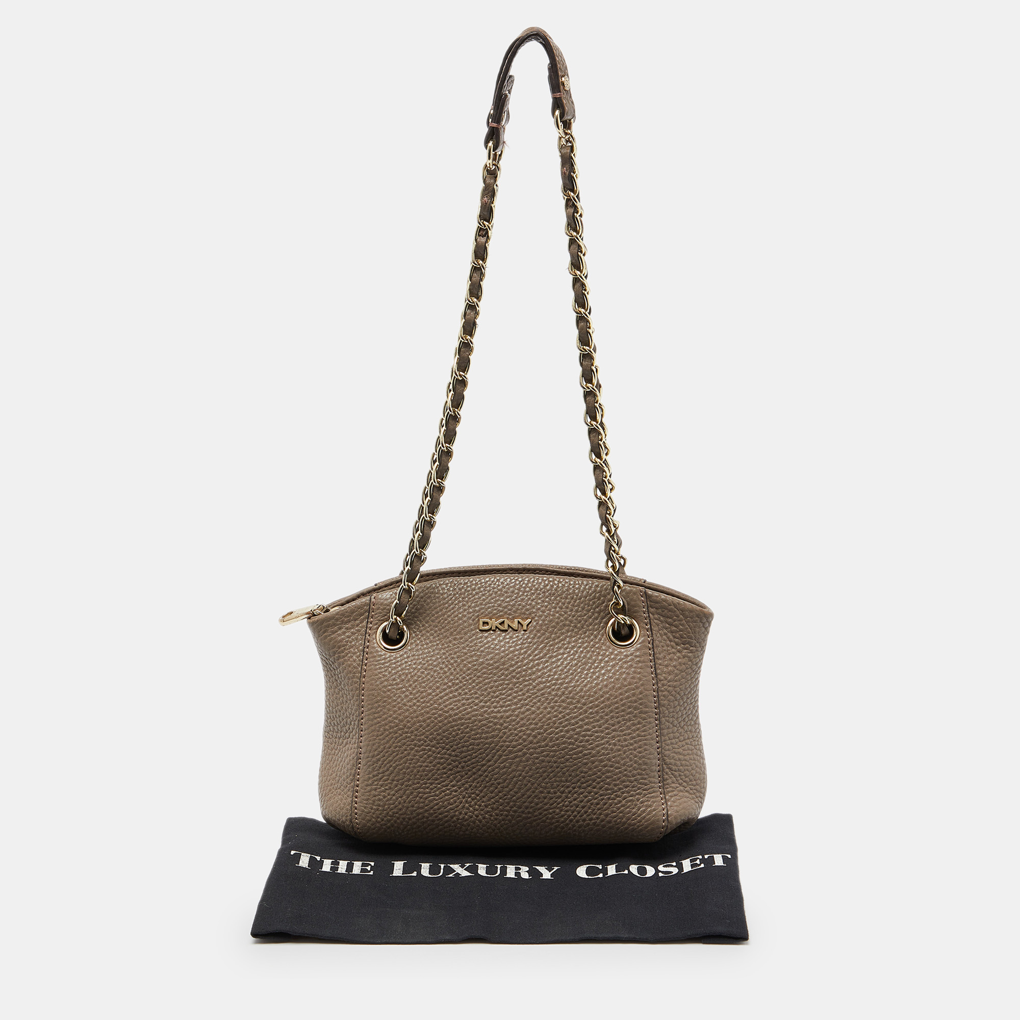 DKNY Beige Leather Chain Shoulder Bag